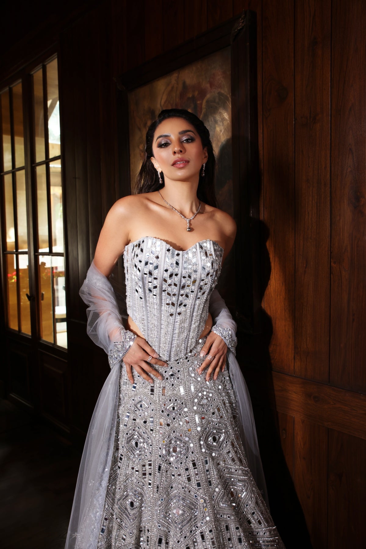 Payal Shah In Silver Embellished Mirrorwork Lehenga Set