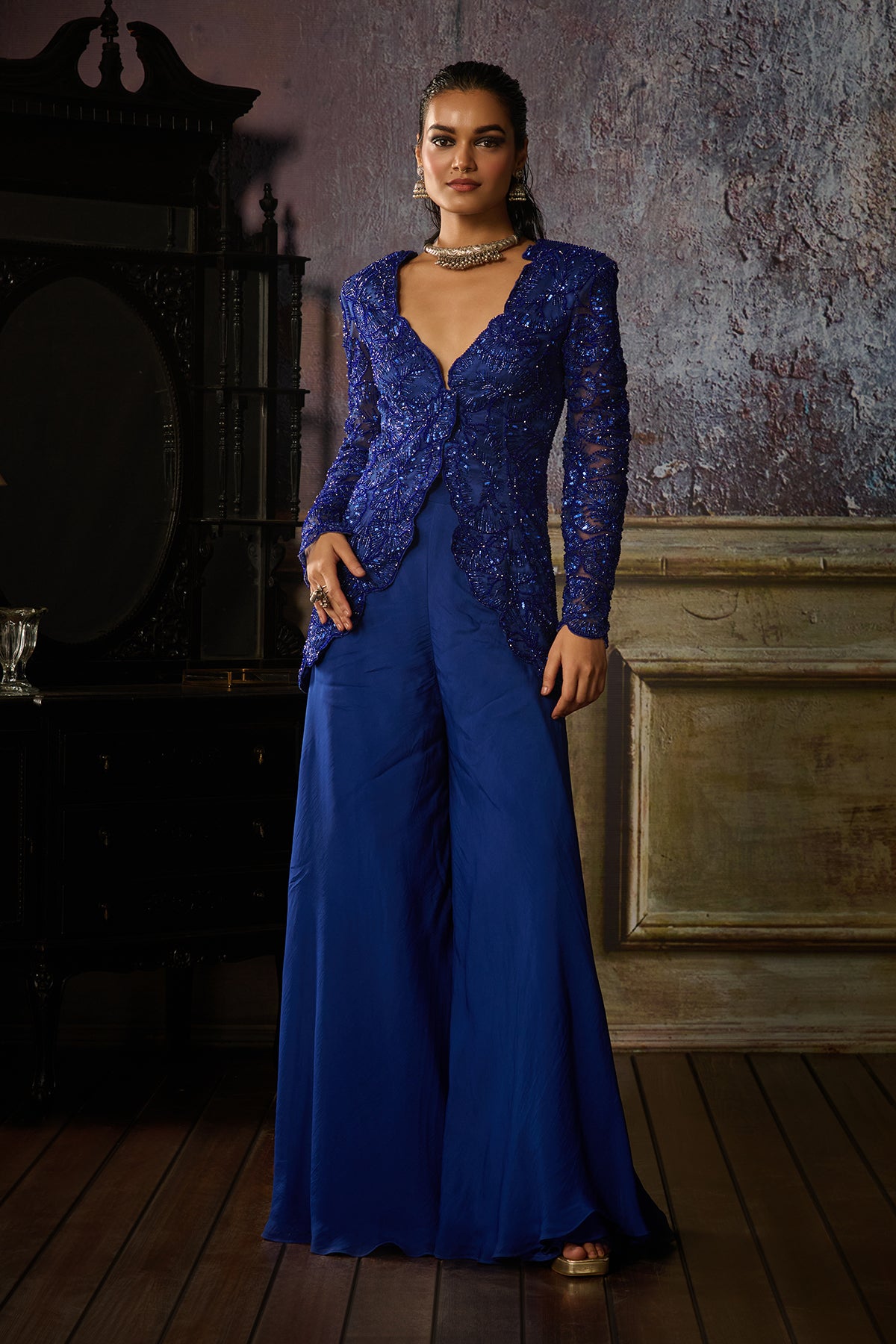BLUE JACKET SHARARA SET - Main Image