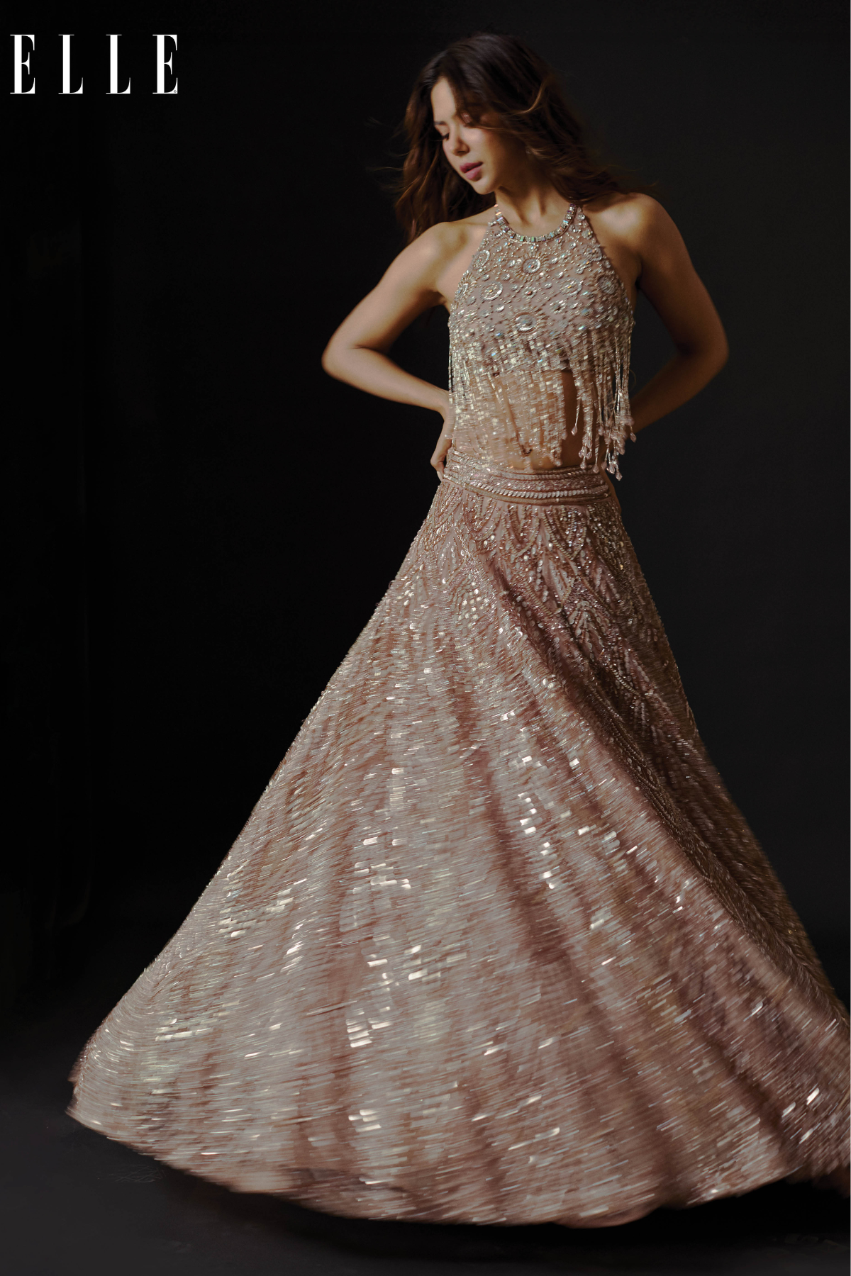 Sonam Bajwa in Blush Pink Embellished Lehenga Set