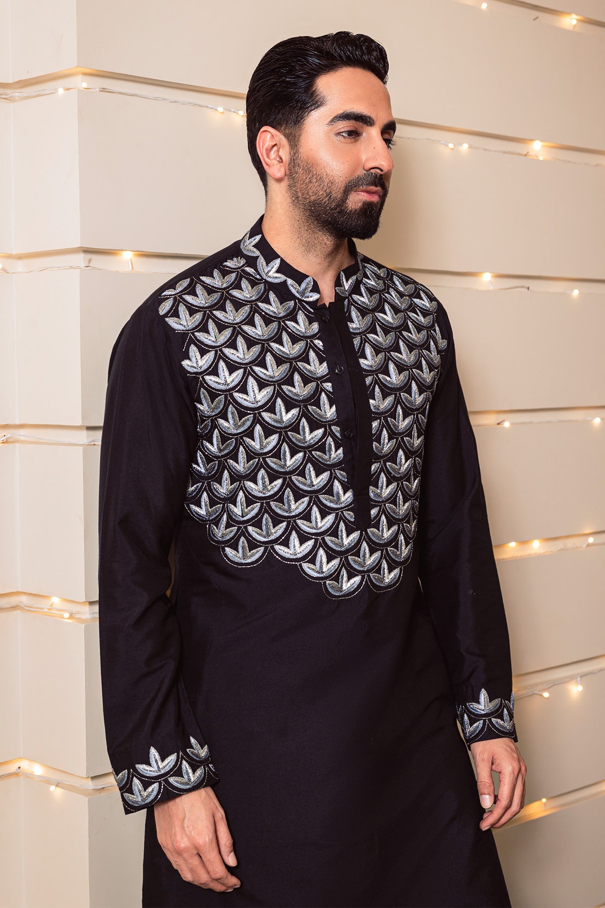 Ayushman Khurana in Black Embroidered Kurta & Pants
