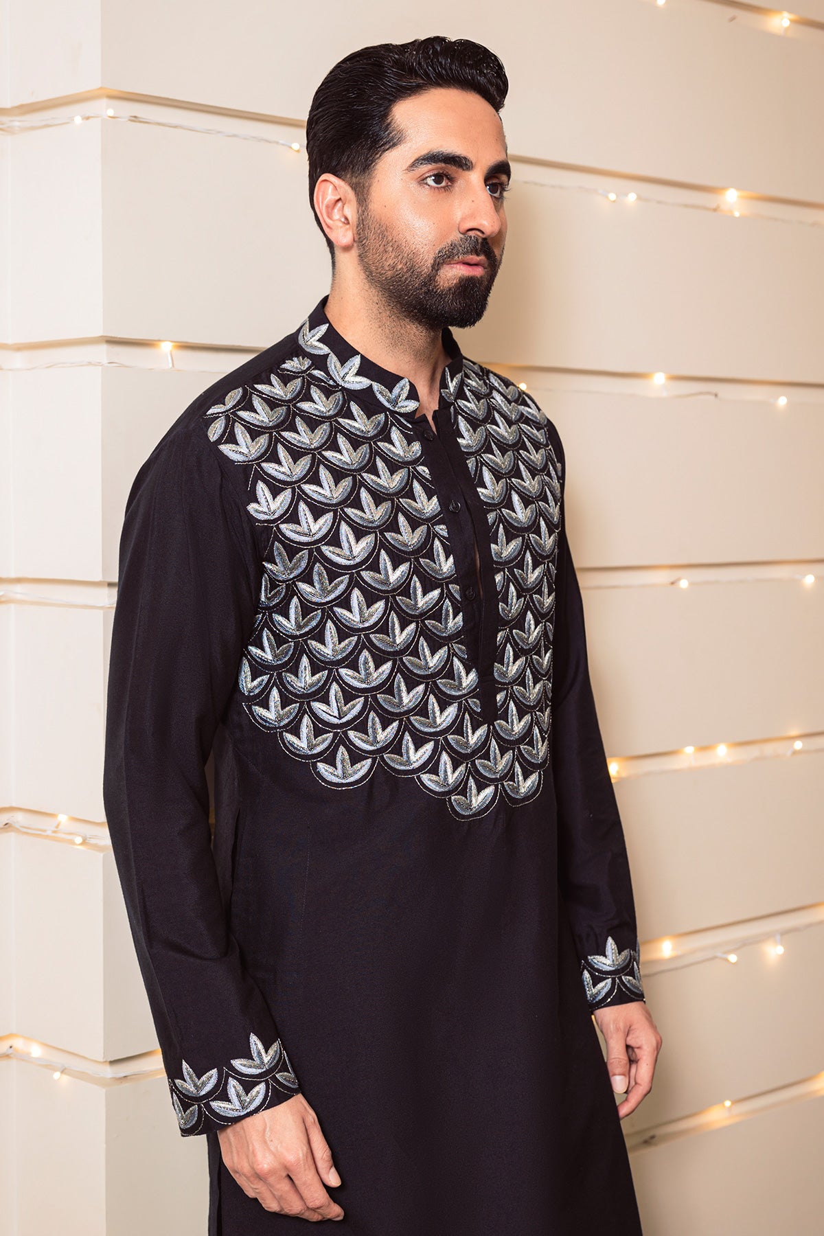 Ayushman Khurana in Black Embroidered Kurta & Pants