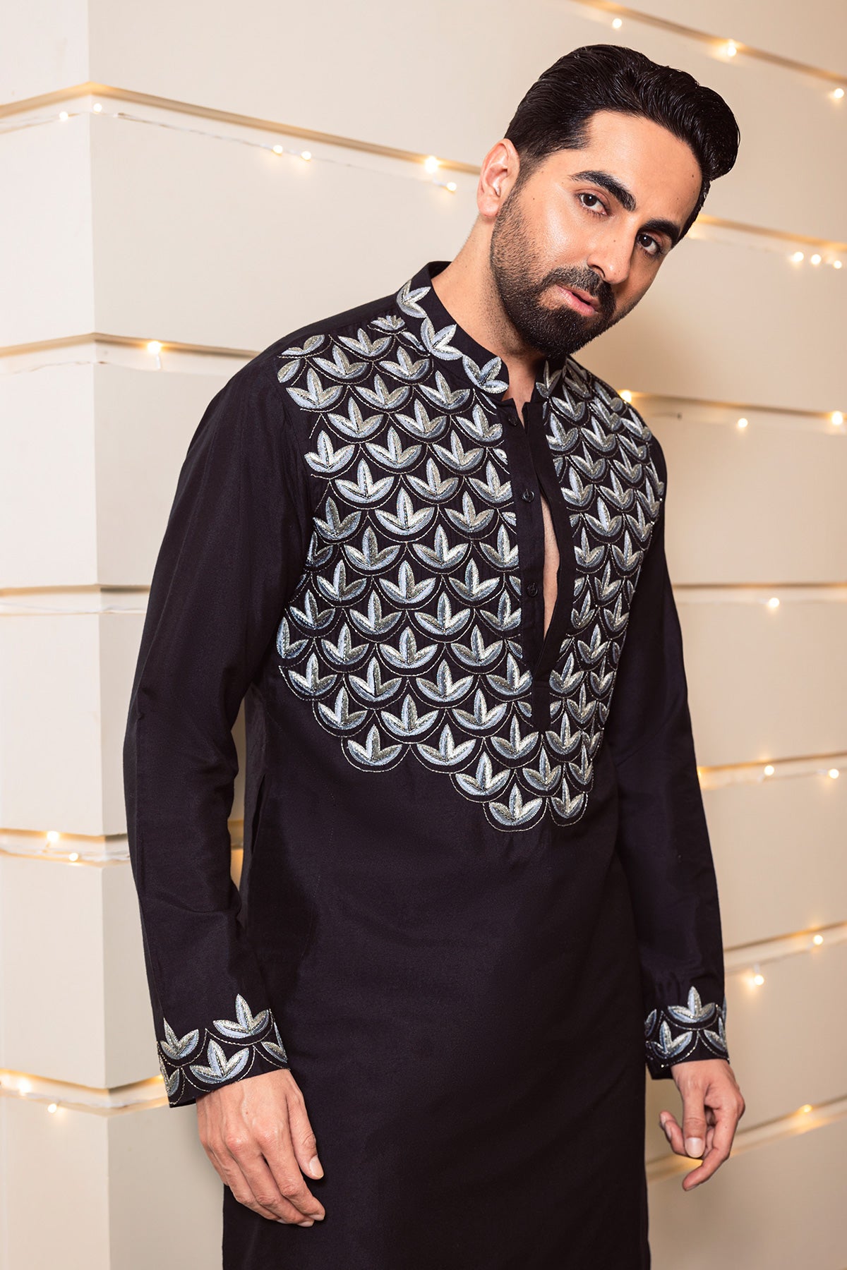 Ayushman Khurana in Black Embroidered Kurta & Pants