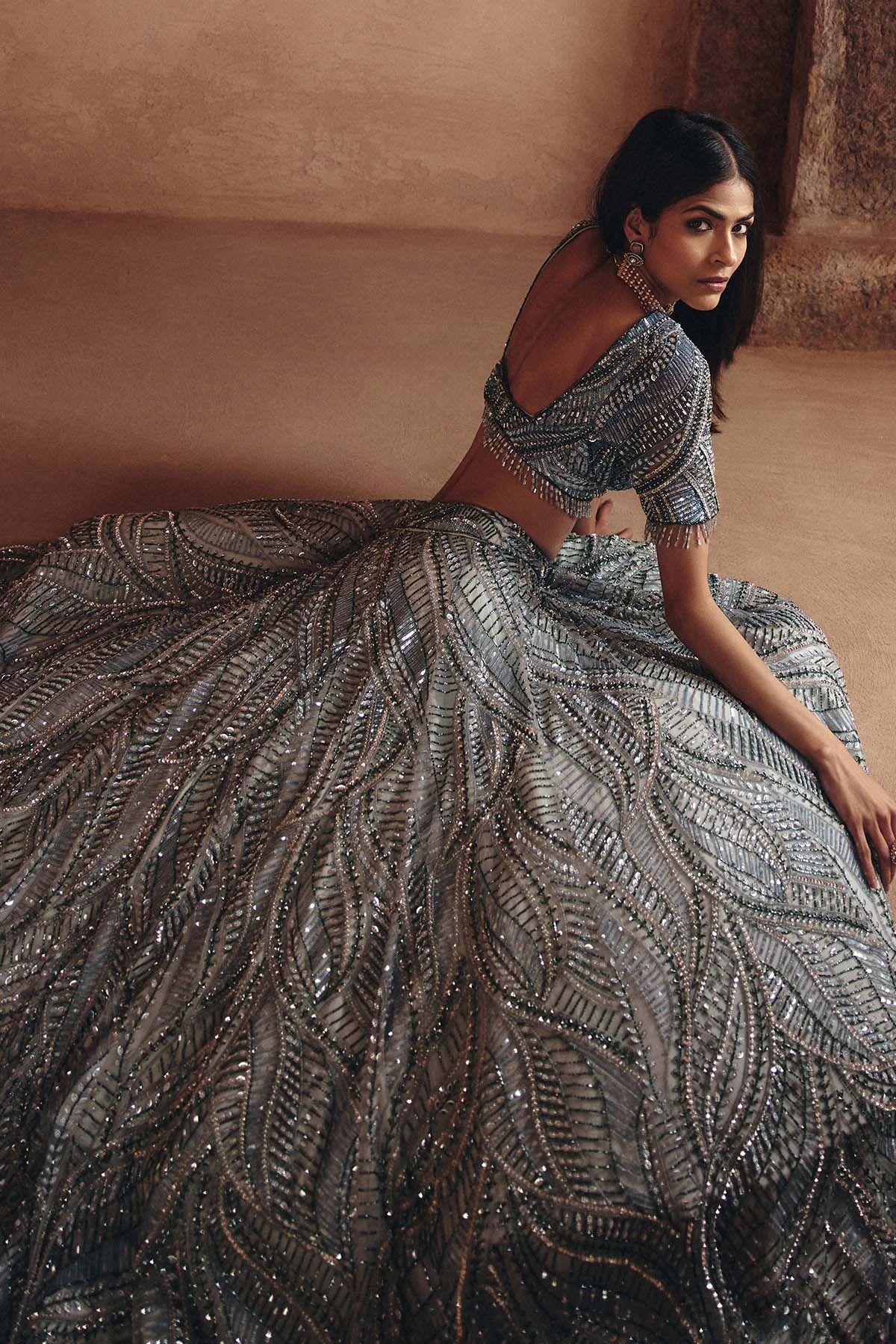 Ice Blue Fully Embellished Lehenga Set