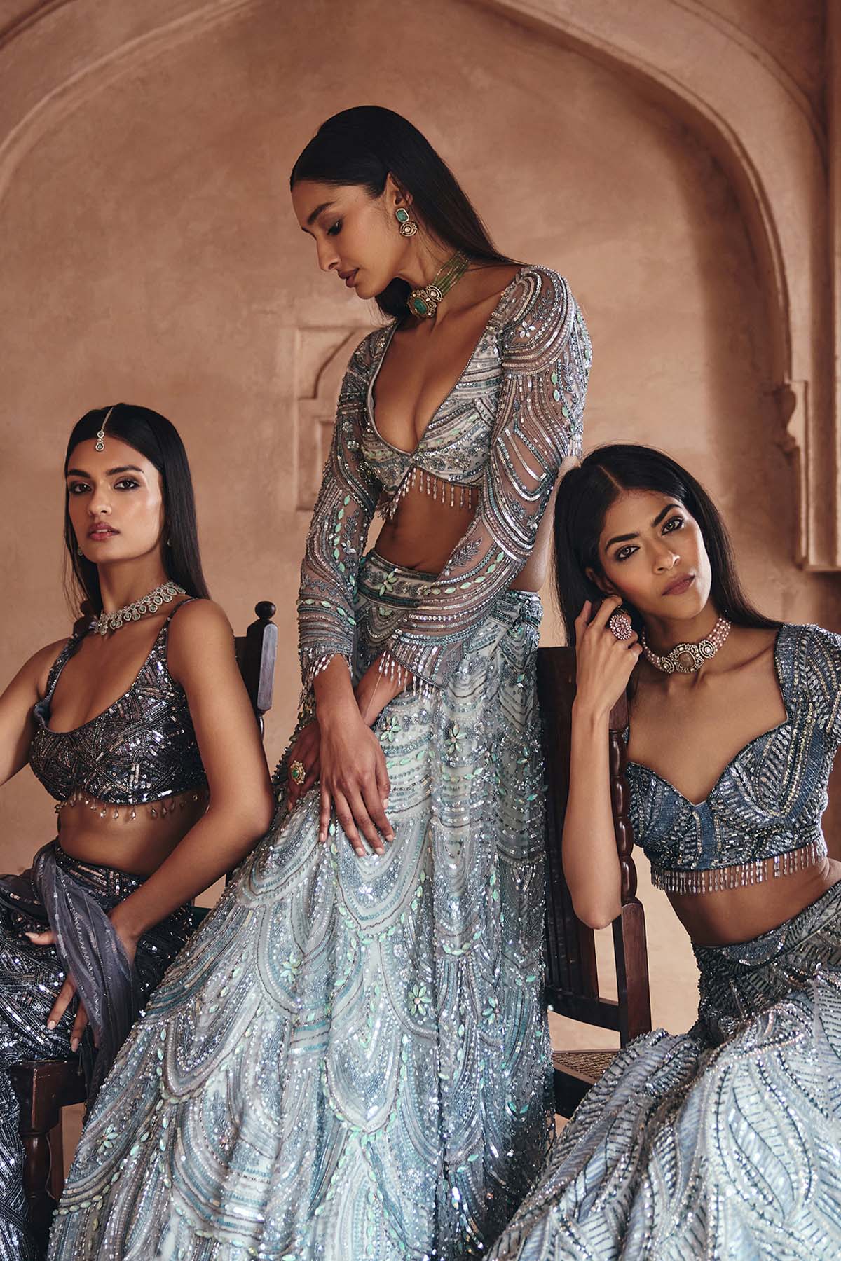 Ice Blue Fully Embellished Lehenga Set