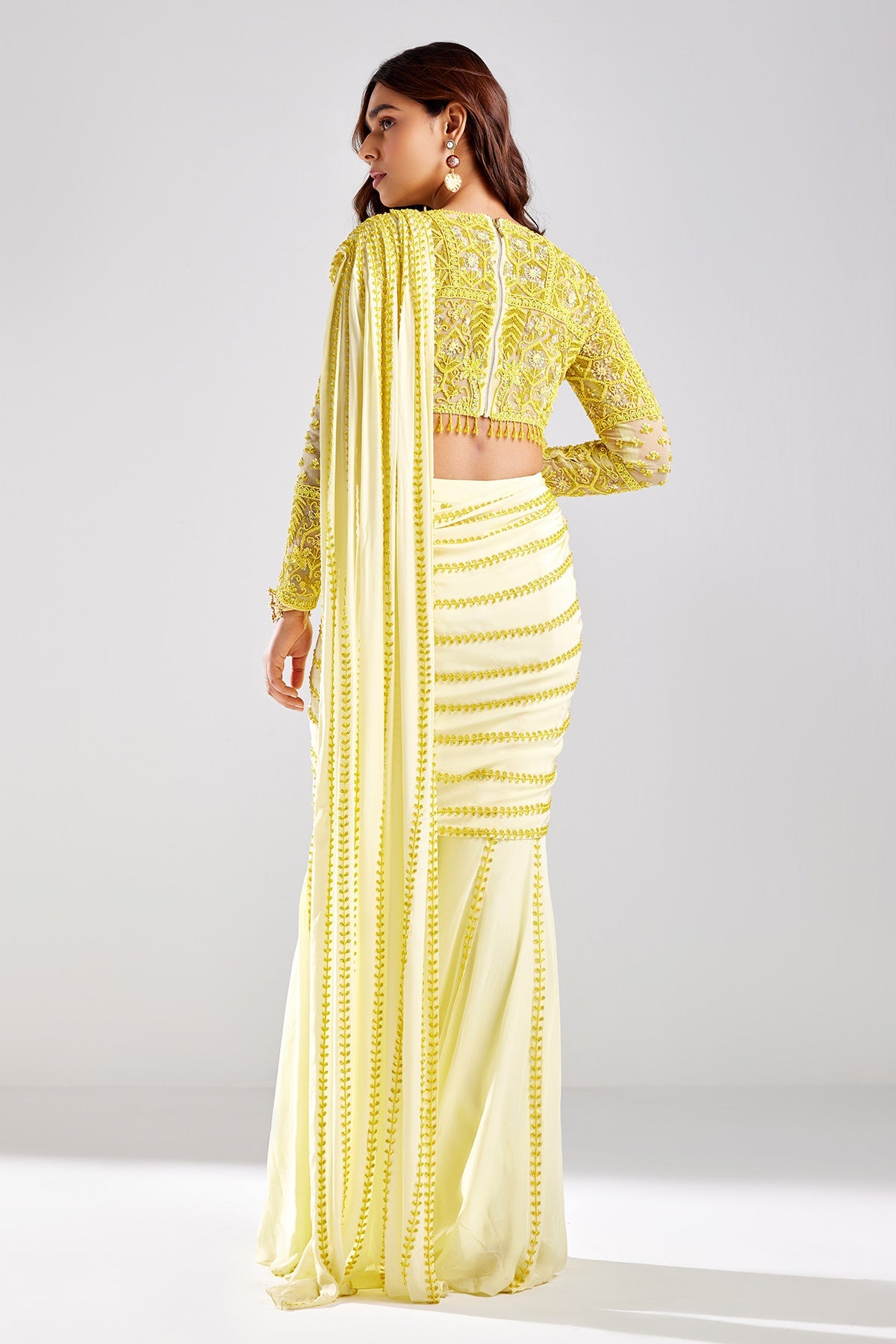 Pastel Yellow Embroidered Saree Set - RTS
