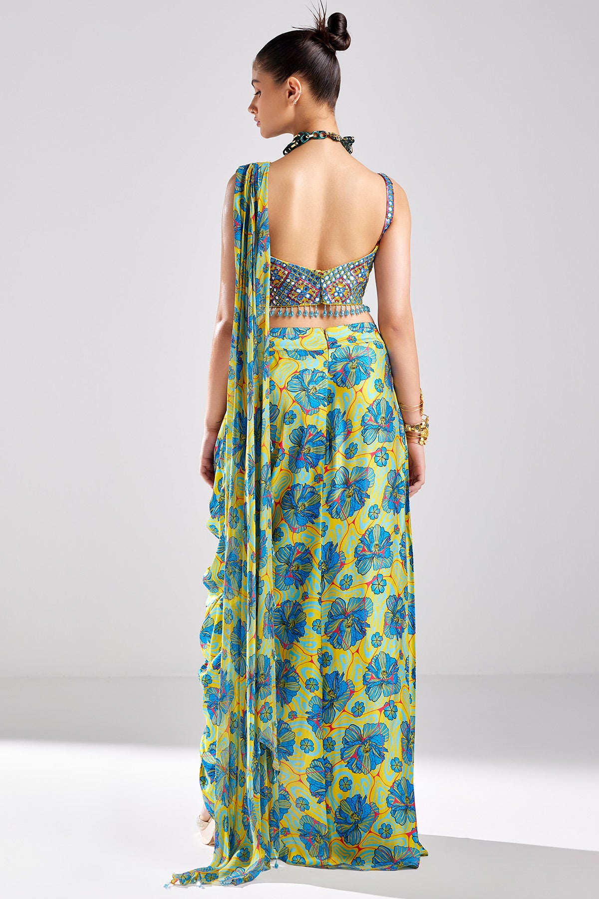 Blue Crop Top Asymetrical Skirt Set