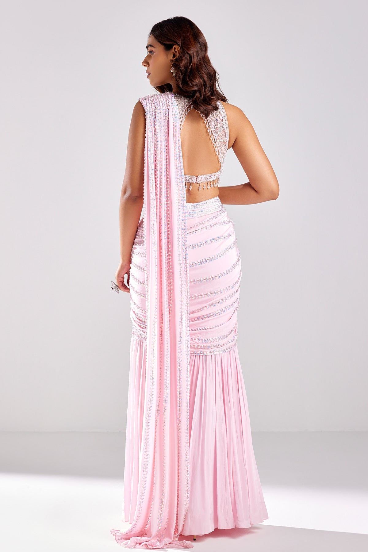 Blush Pink Embroidered Saree Set - RTS