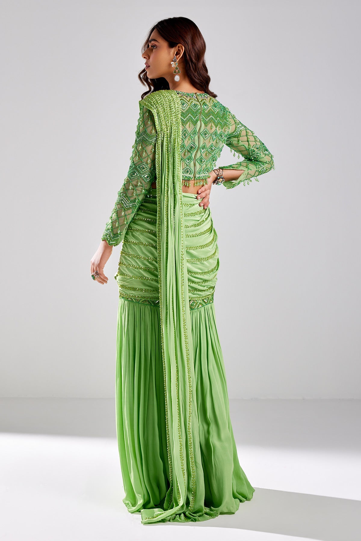 Mint Green Embroidered Saree Set - RTS