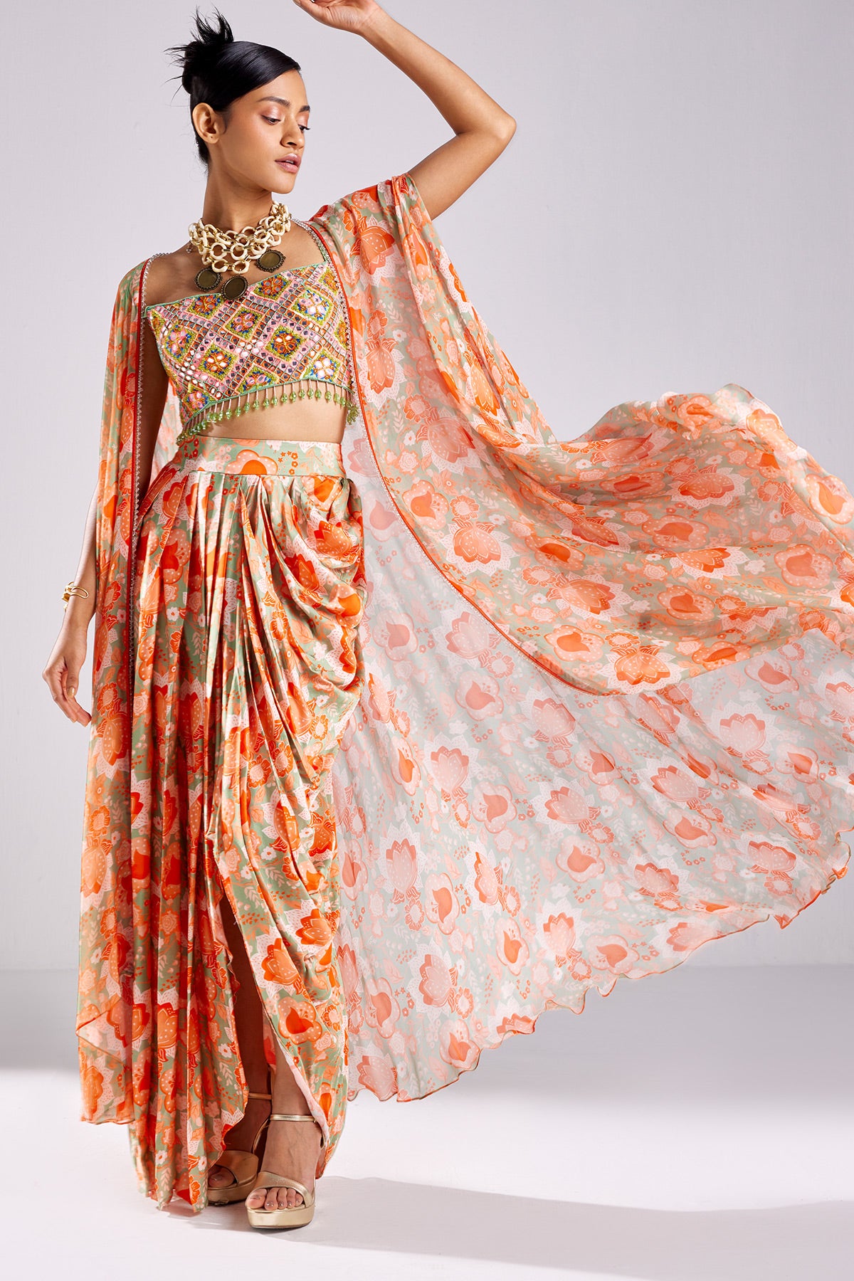 Mint Green Print & Highlighted Cape Set