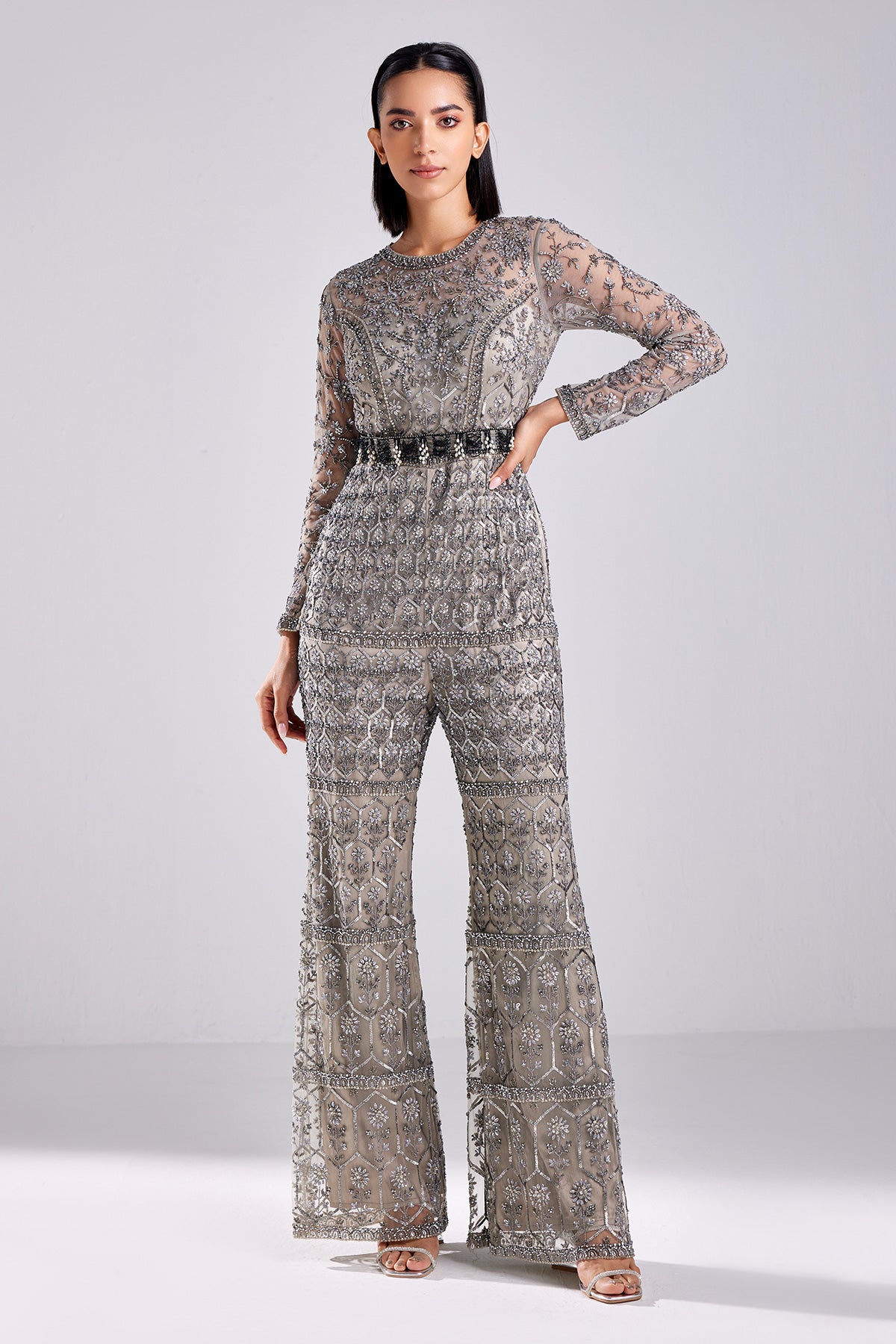Grey Embroidered Jumpsuit