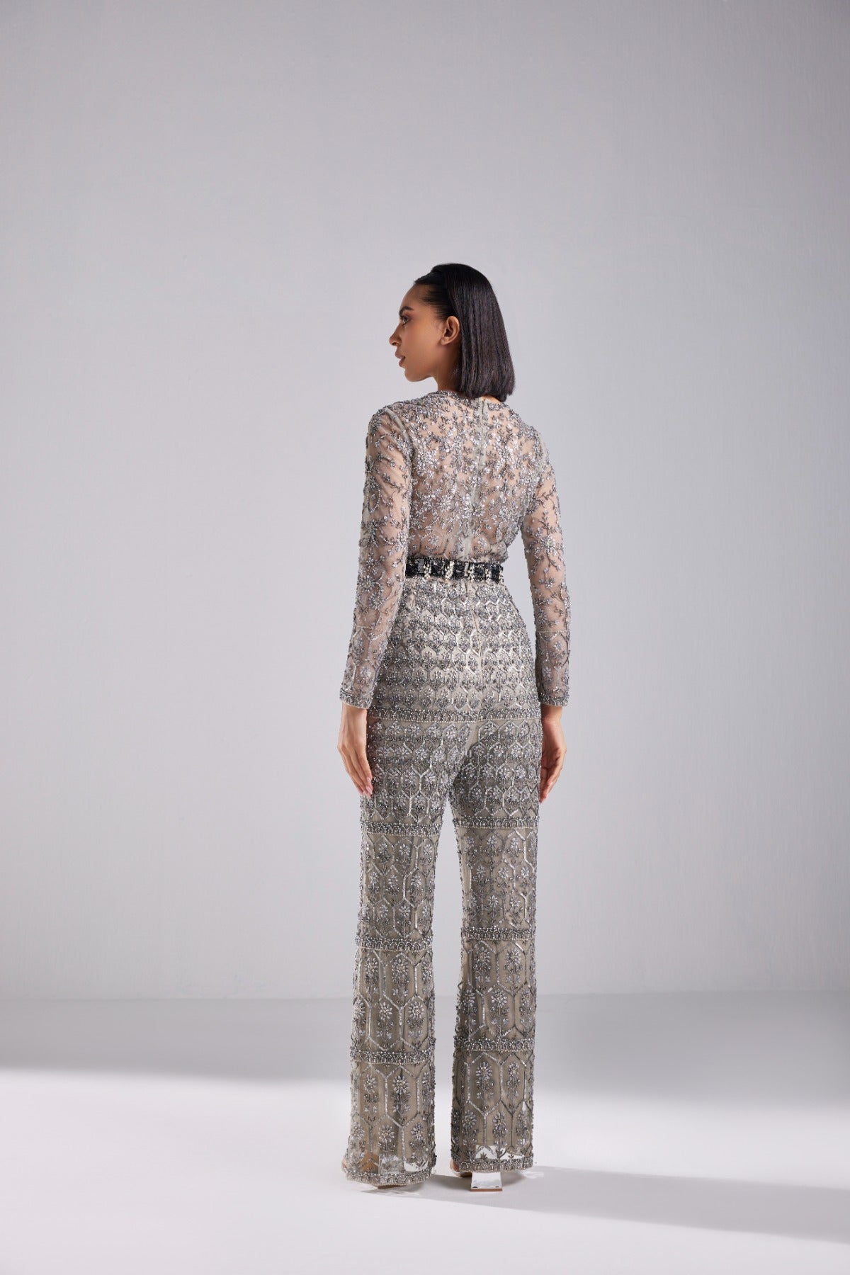 Grey Embroidered Jumpsuit