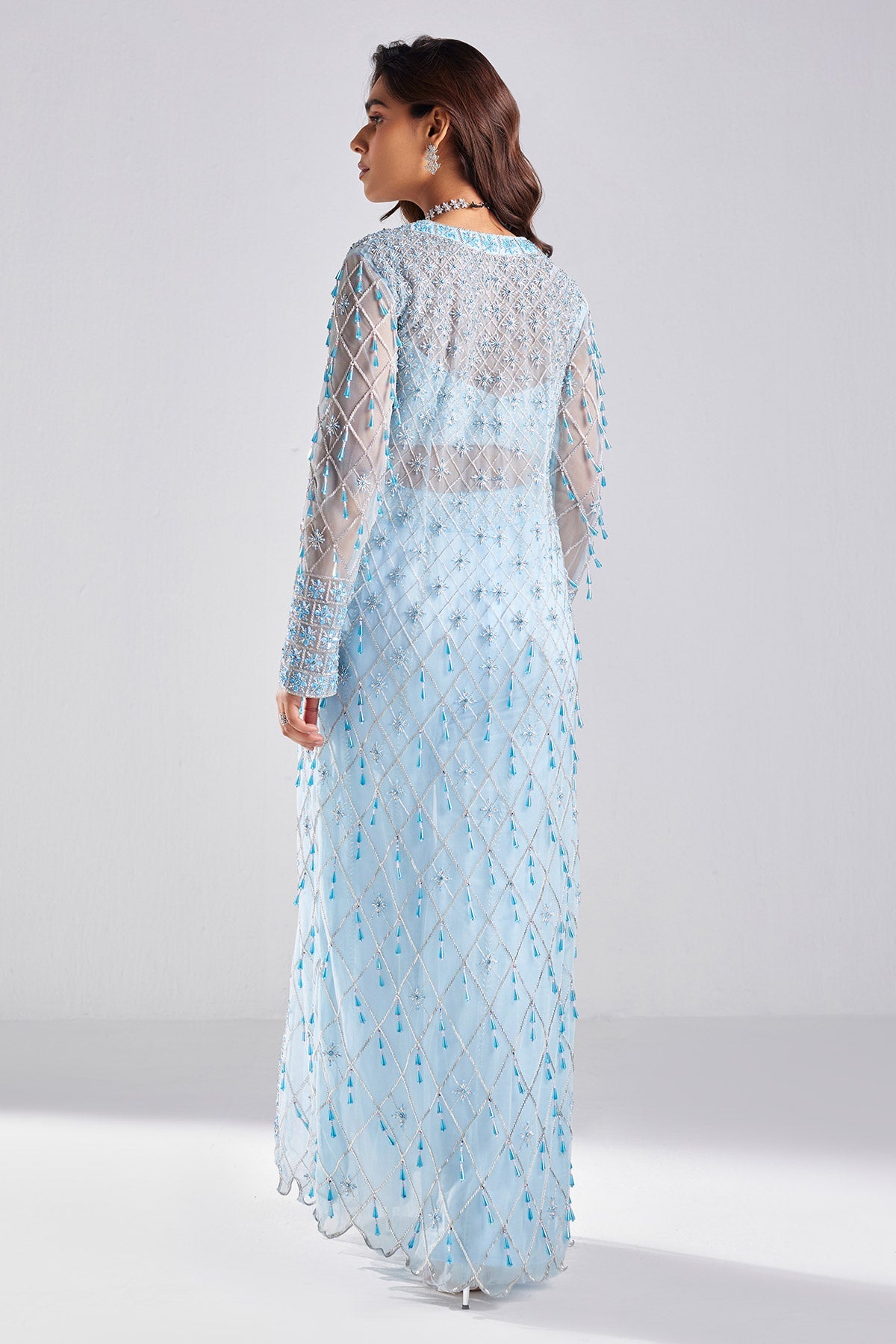 Powder Blue Embroidered Jacket Set - RTS