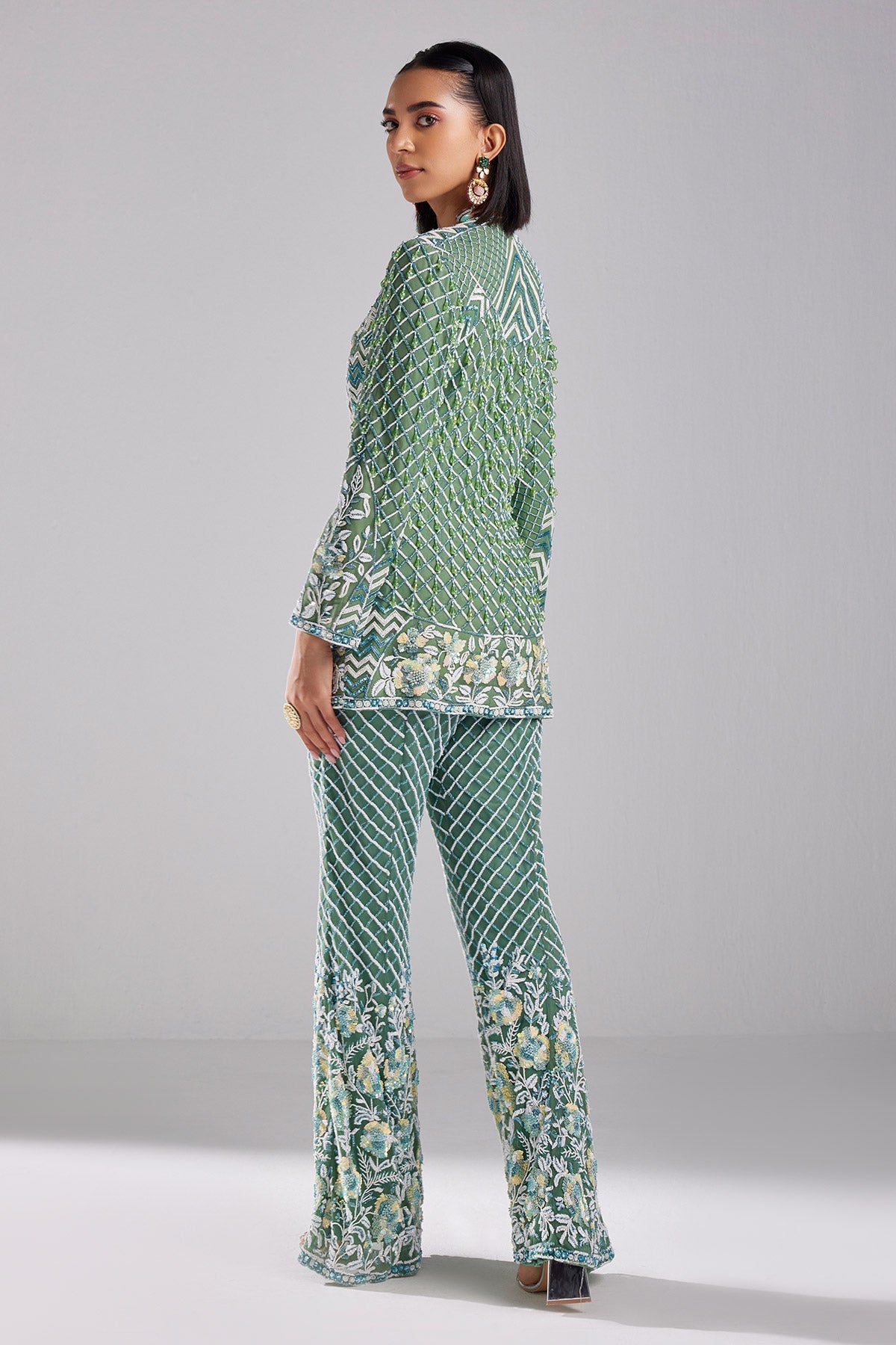 Sage Green Embroidered Blazer Set - RTS
