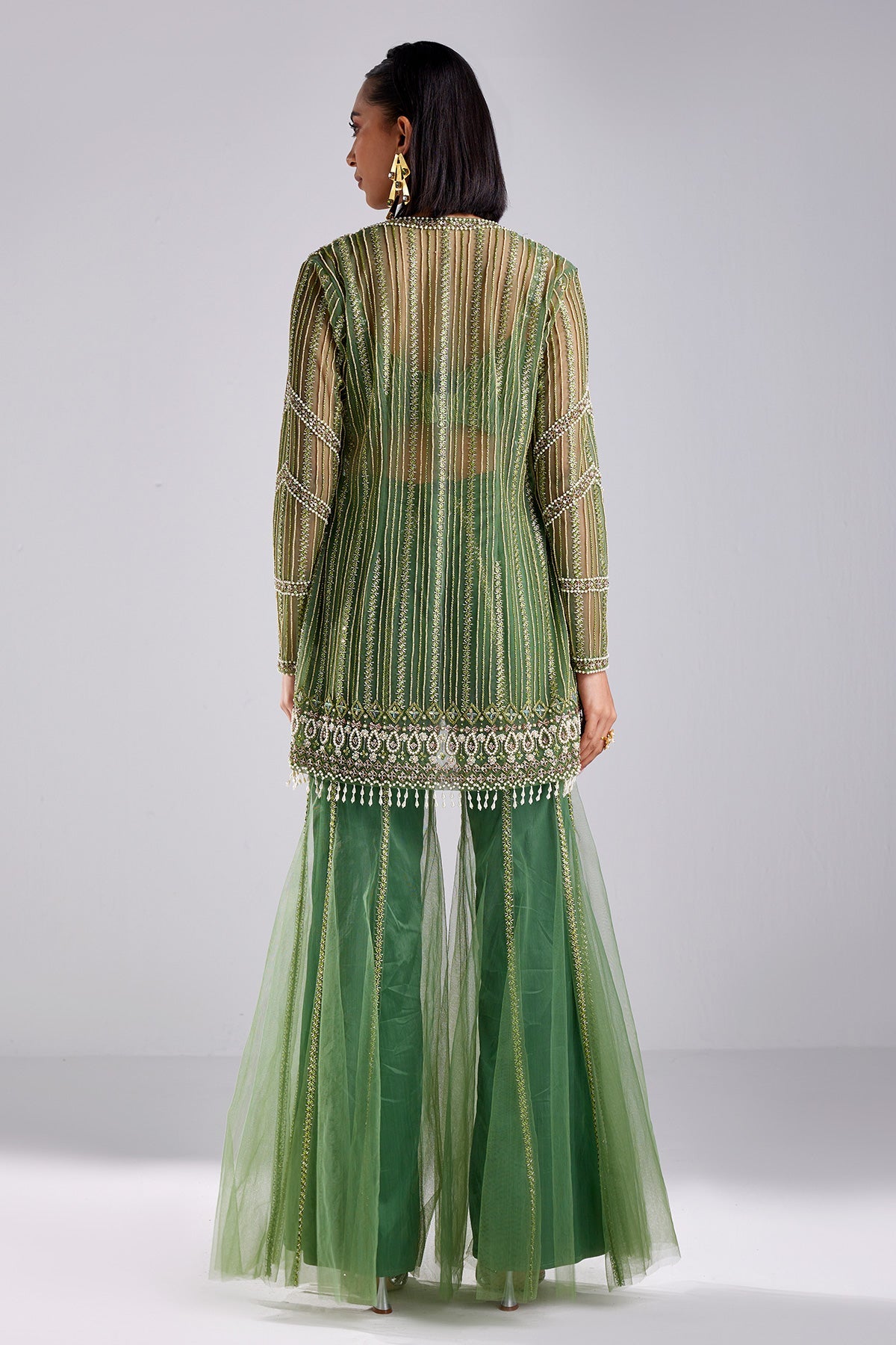 Sage Green Embroidered Jacket Set - RTS