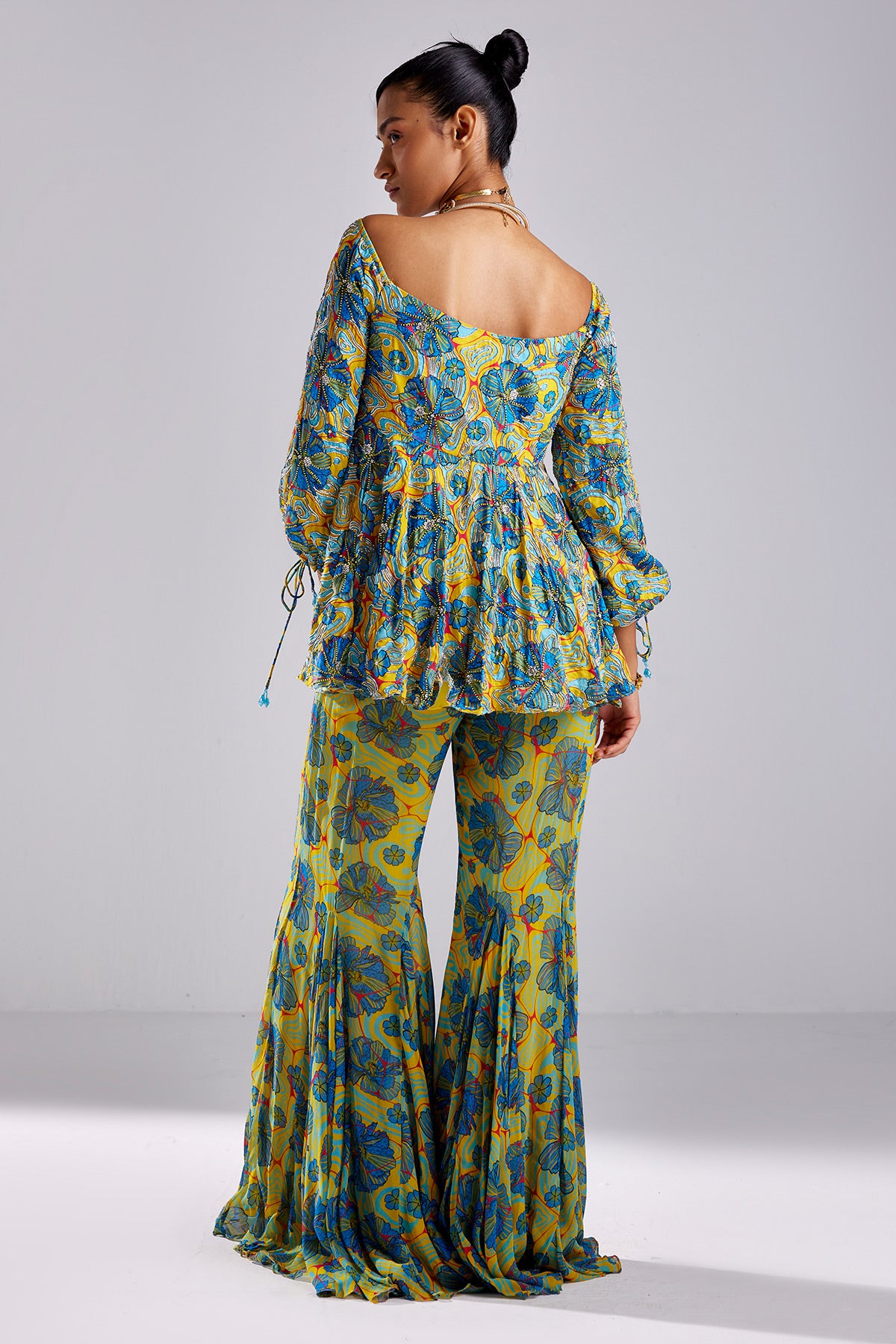 Blue Print & Embroidered Peplum Set