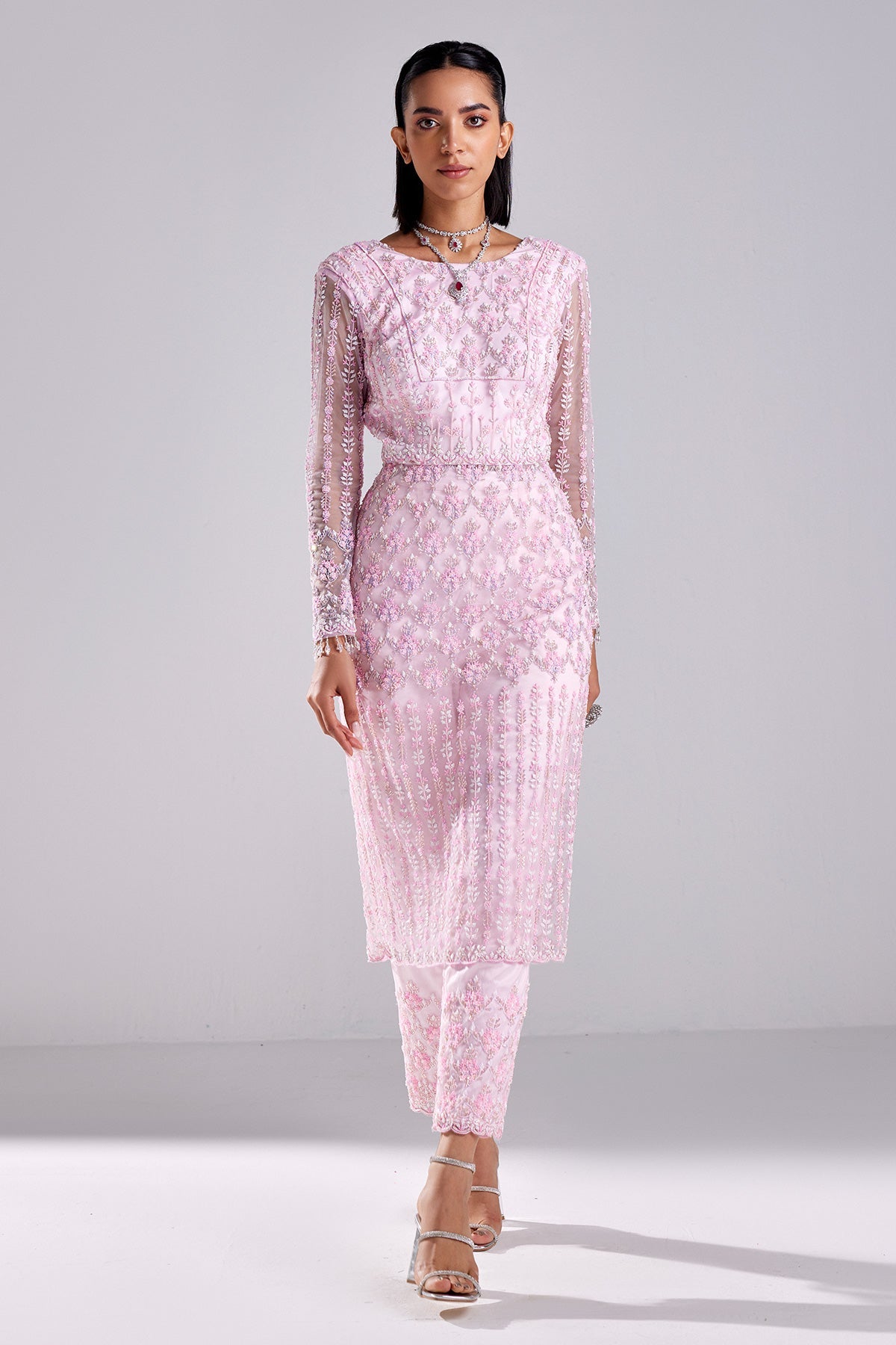 Blush Pink Embroidered Kurti Set - RTS