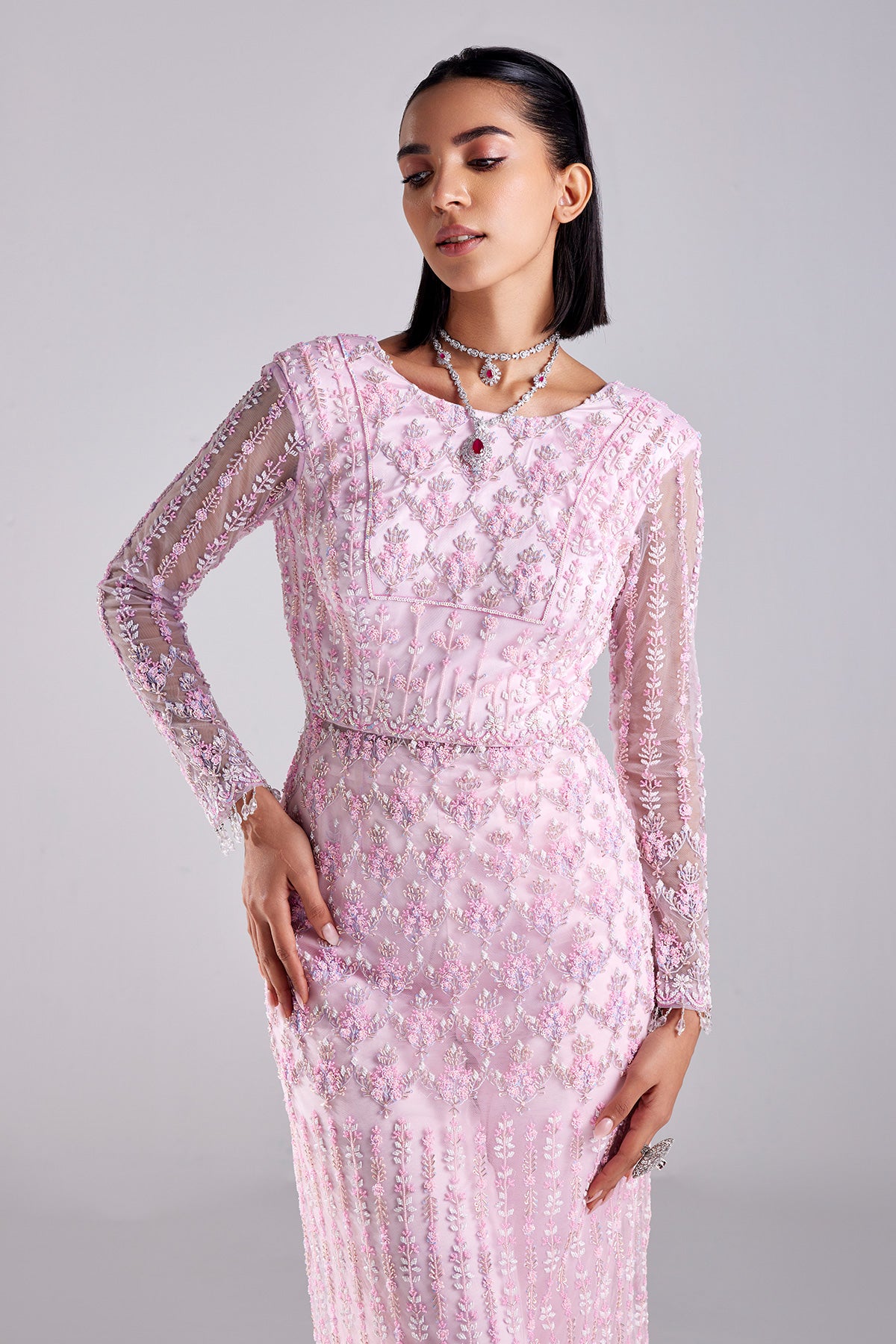 Blush Pink Embroidered Kurti Set