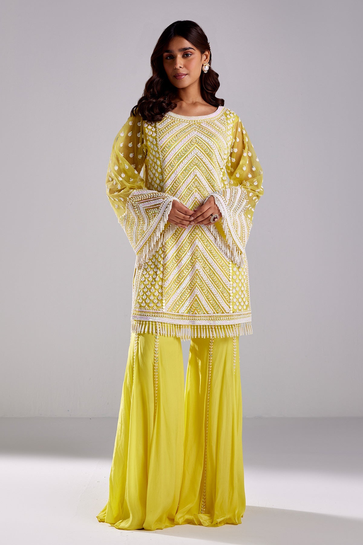Canary Yellow Embroidered Kurti Set - RTS