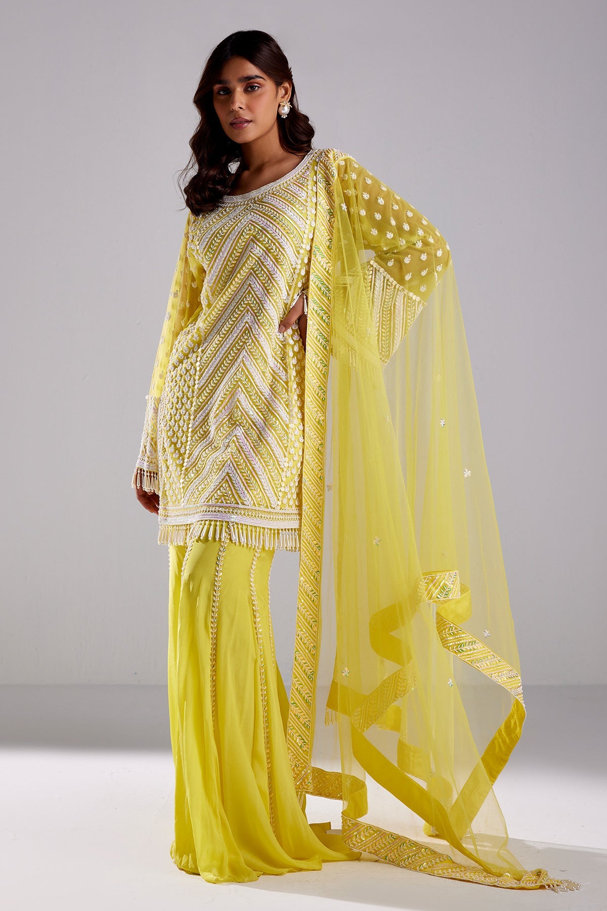 Canary Yellow Embroidered Kurti Set - RTS