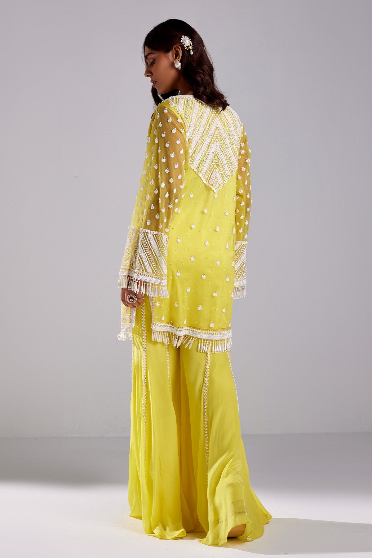 Canary Yellow Embroidered Kurti Set - RTS
