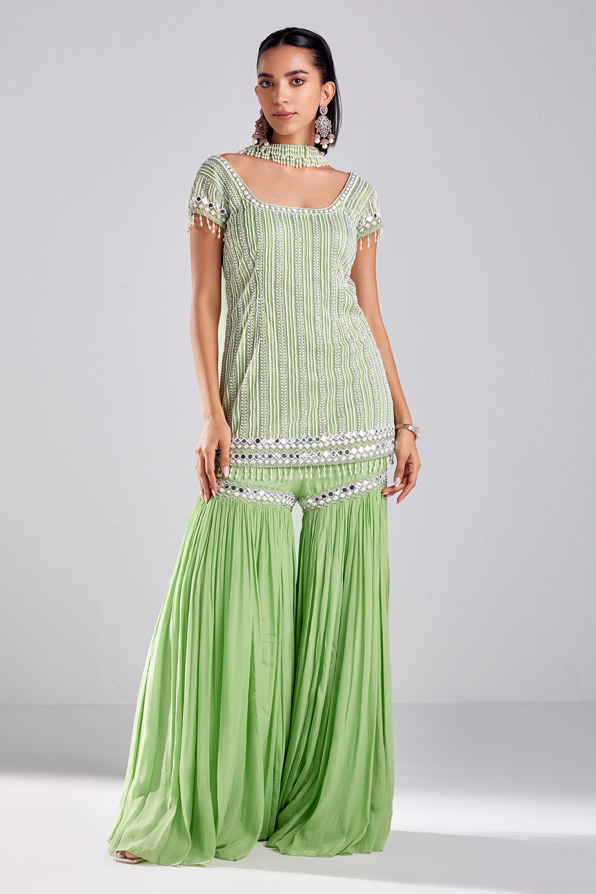 Mint Green Embroidered Kurti Set