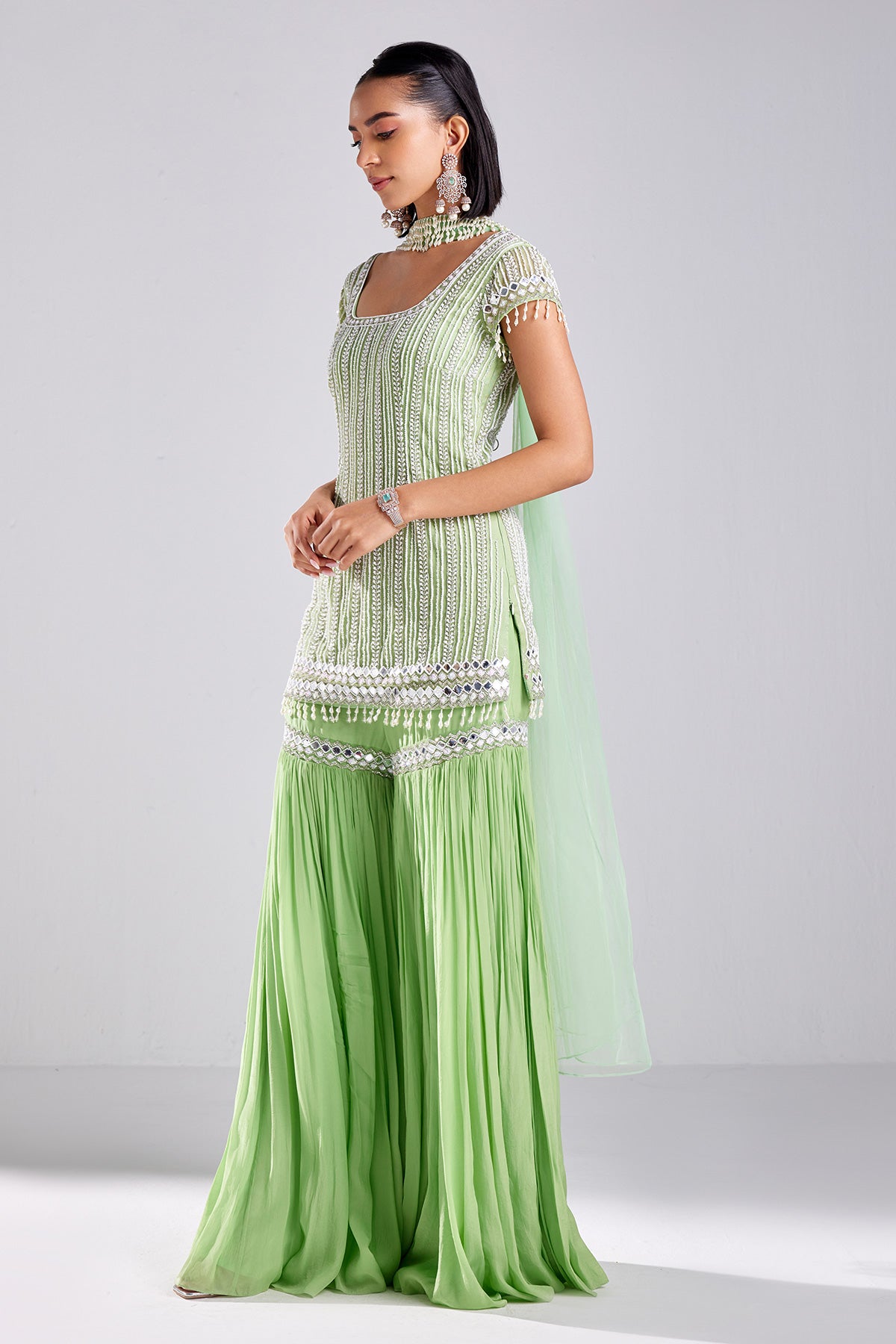 Mint Green Embroidered Kurti Set