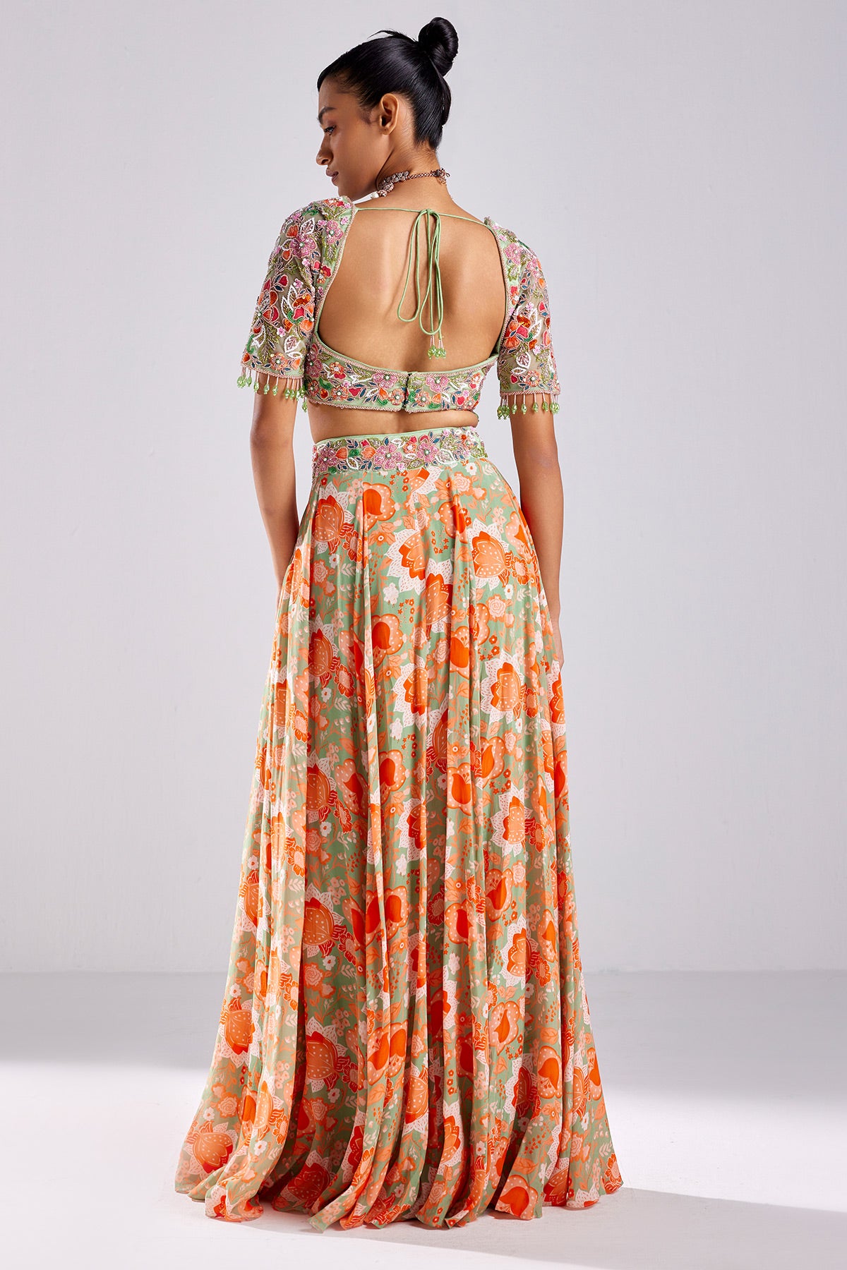 Mint Green Print & Emboidered Lehenga Set