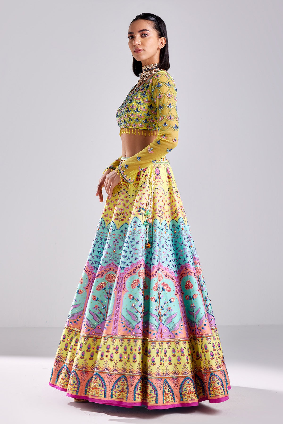 Pastel Yellow Floral & Embroidered Lehenga Set