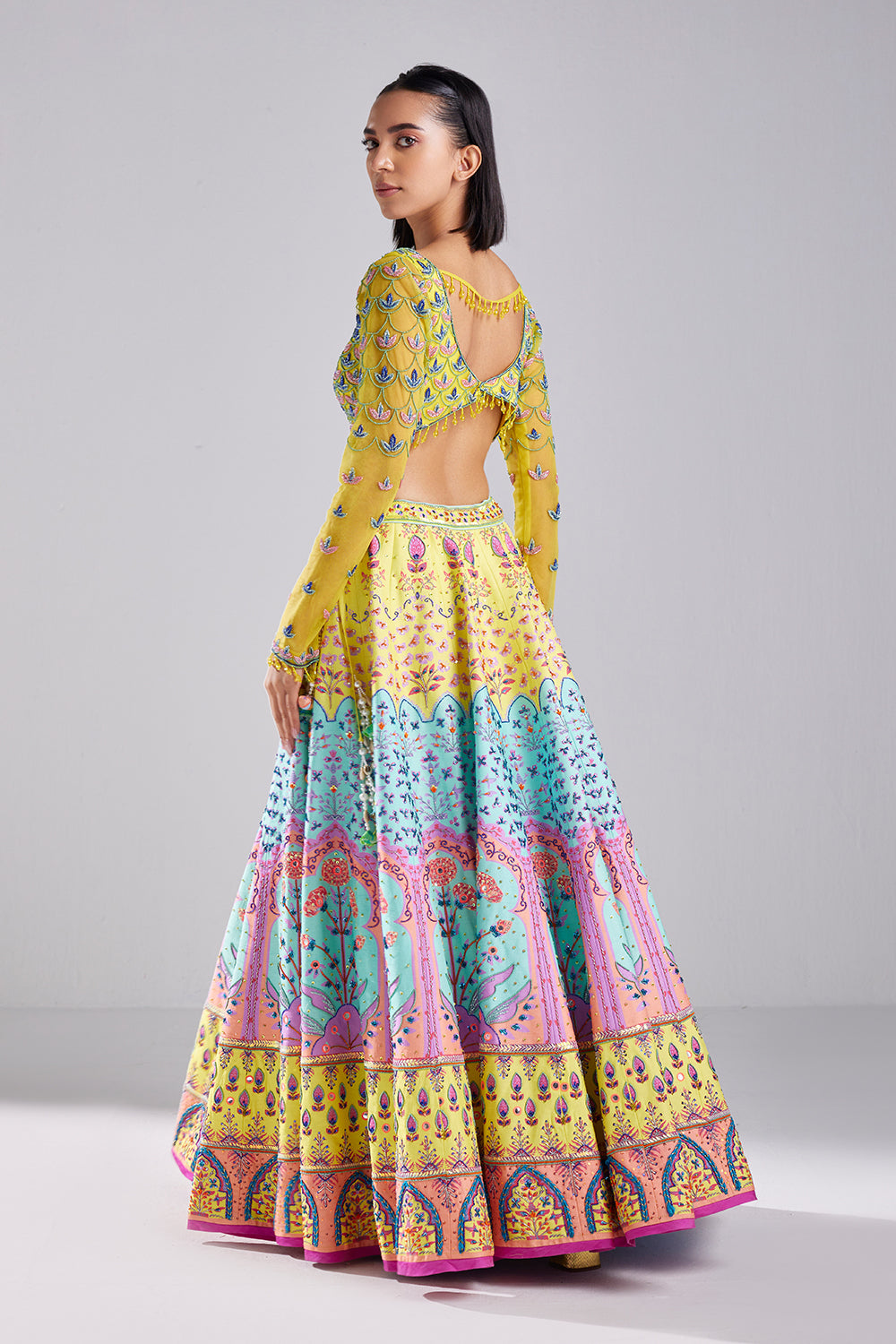 Pastel Yellow Floral & Embroidered Lehenga Set