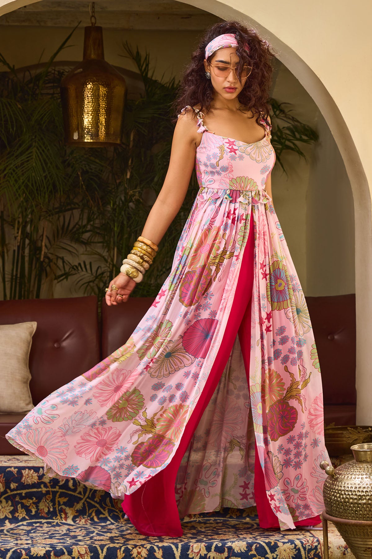 PINK FLORAL TUNIC PANT SET