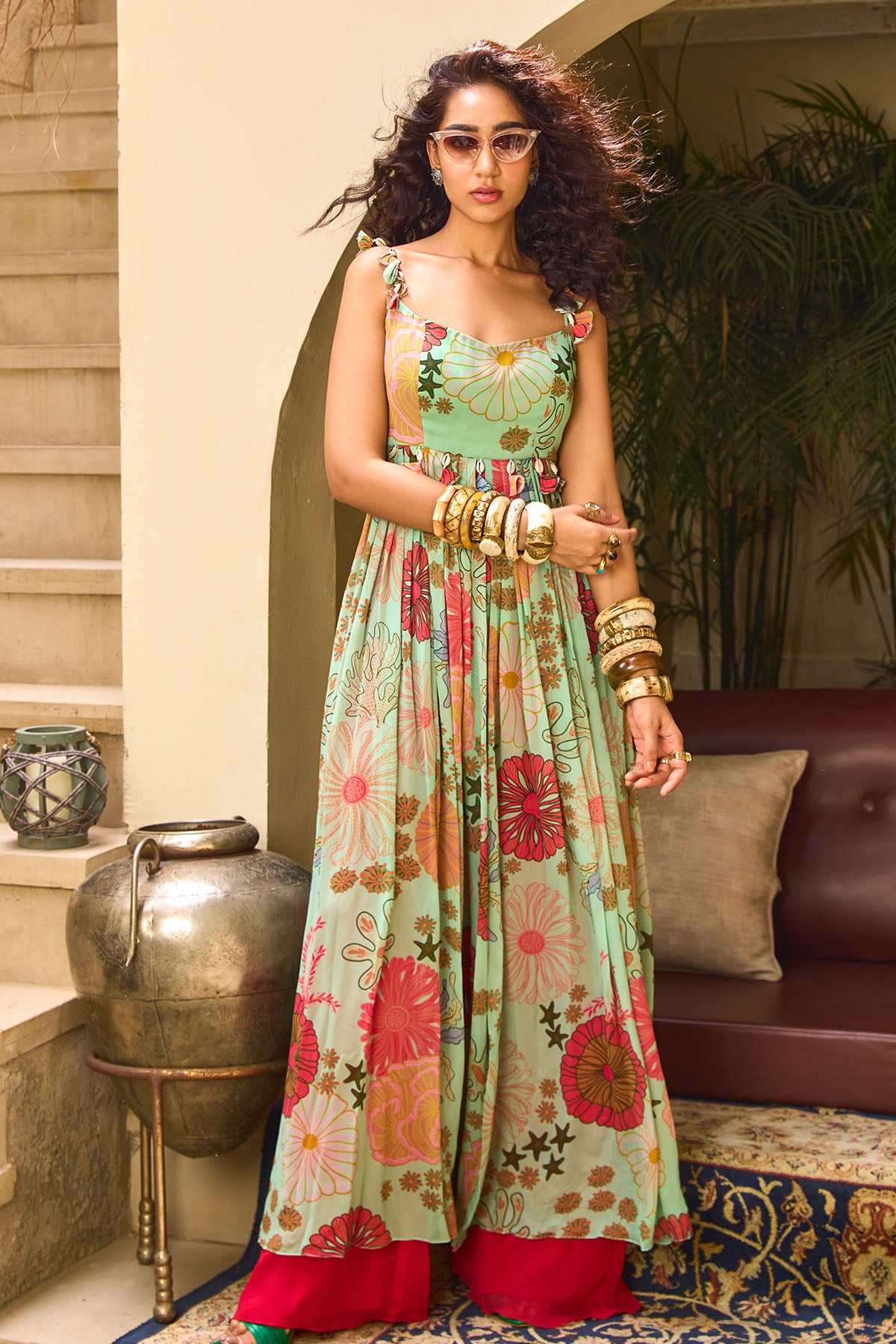 MINT GREEN FLORAL TUNIC PANT SET