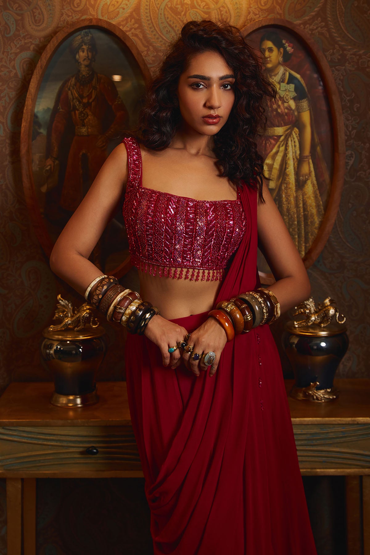 FUSCHIA PINK SKIRT SAREE SET