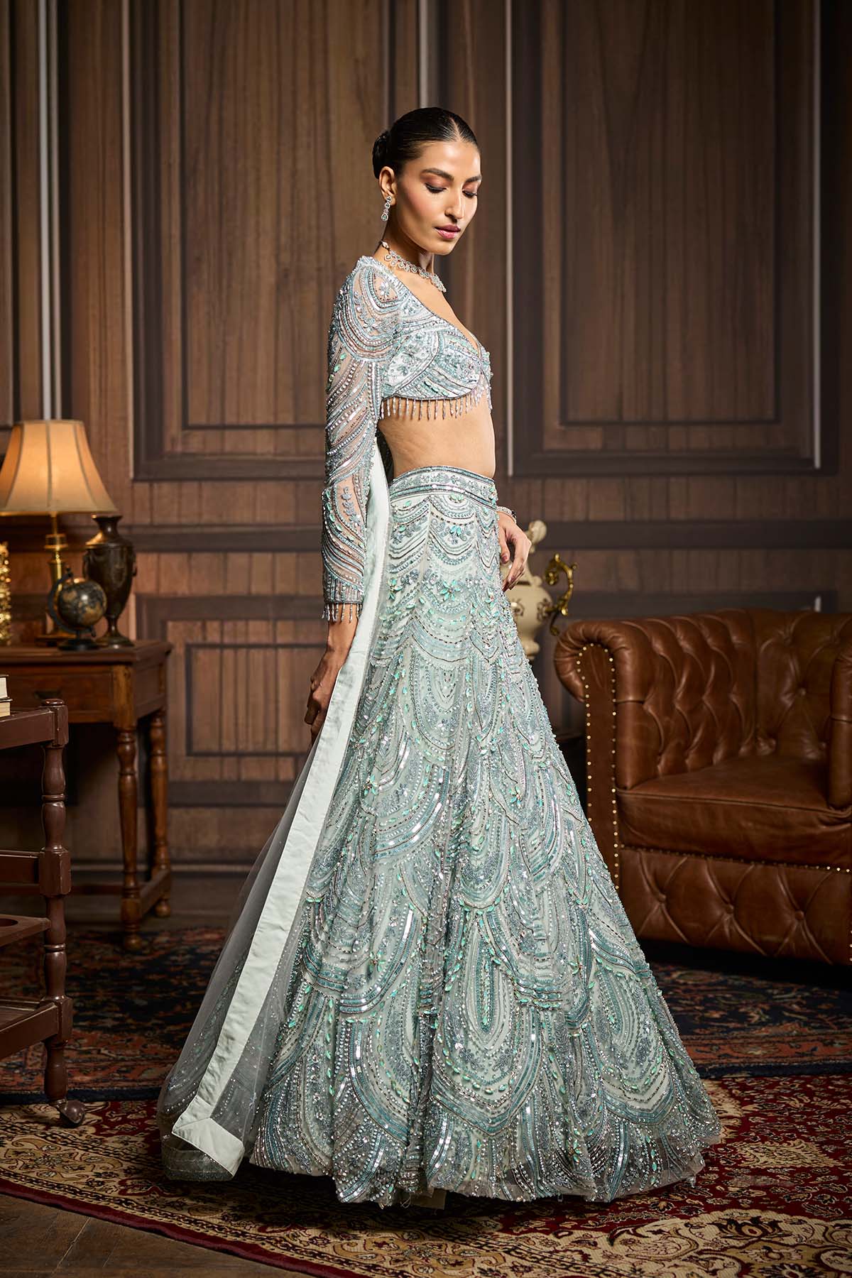 Ice Blue Fully Embellished Lehenga Set