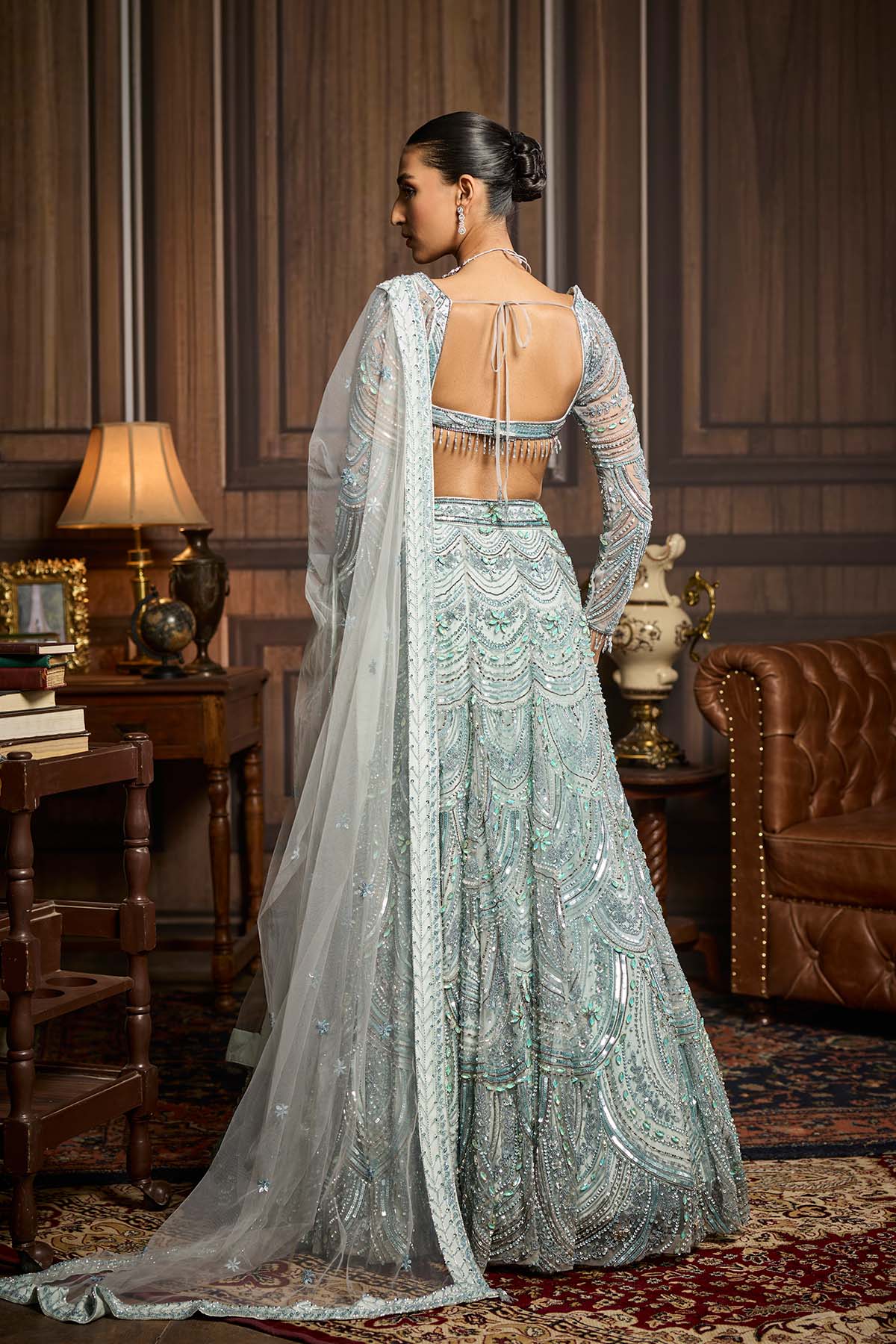 Ice Blue Fully Embellished Lehenga Set