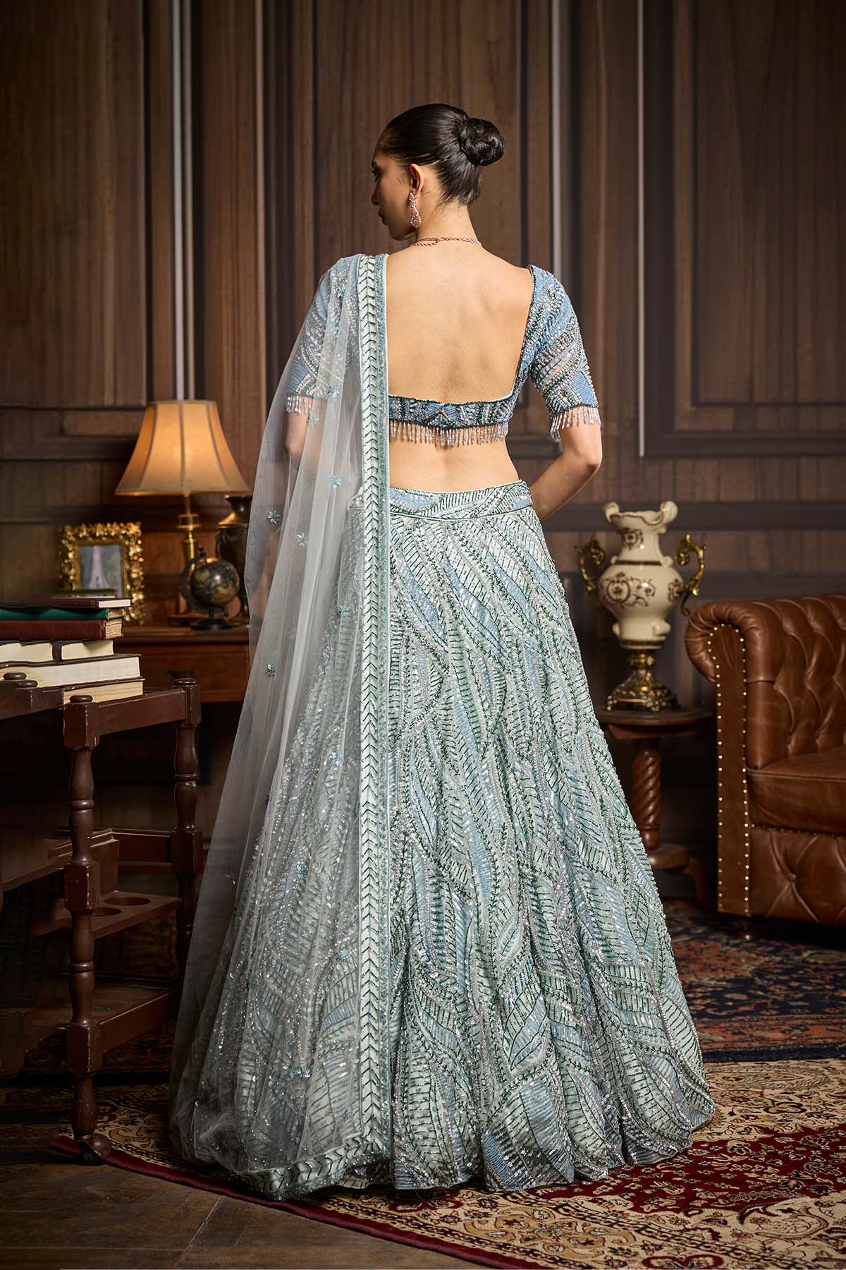Ice Blue Fully Embellished Lehenga Set
