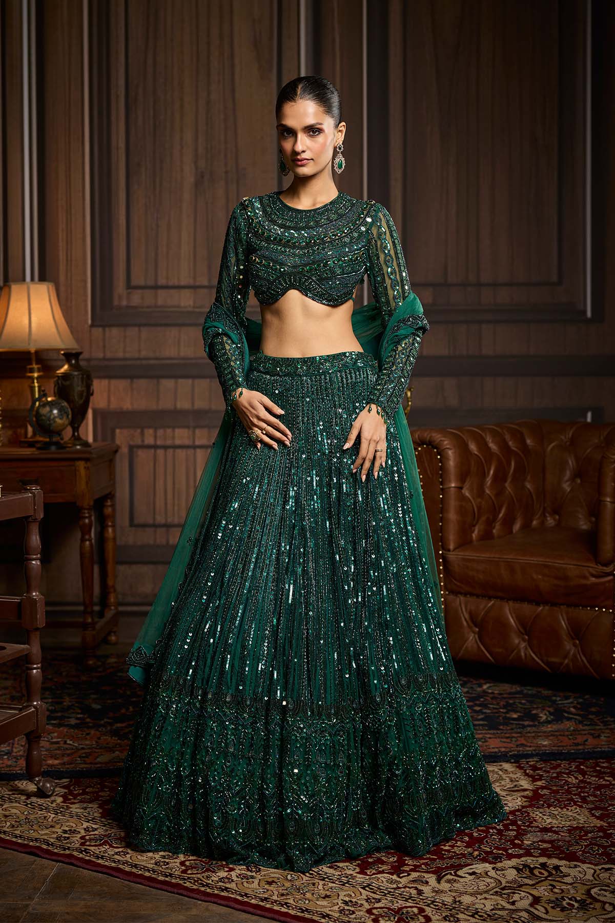 Emerald Green Embellished Lehenga Set