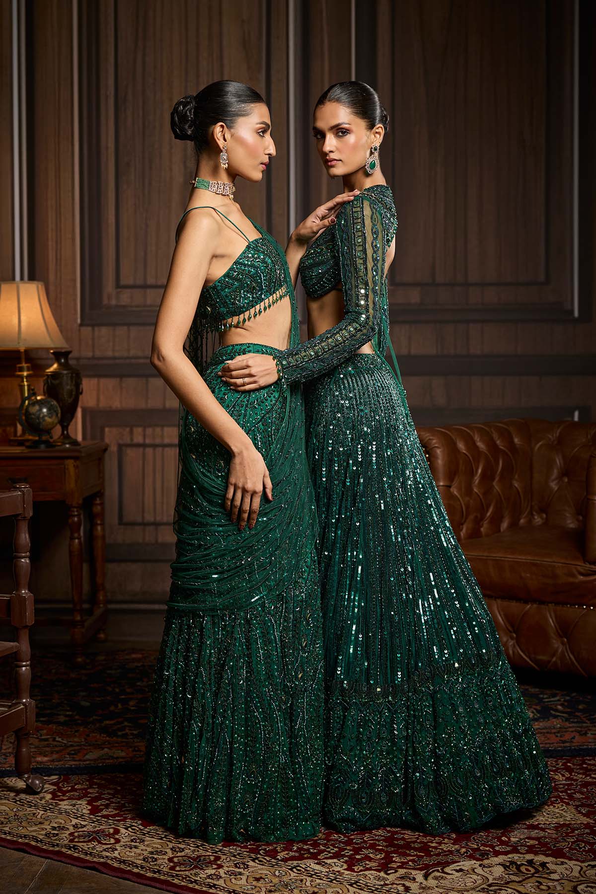 Emerald Green Embellished Lehenga Set