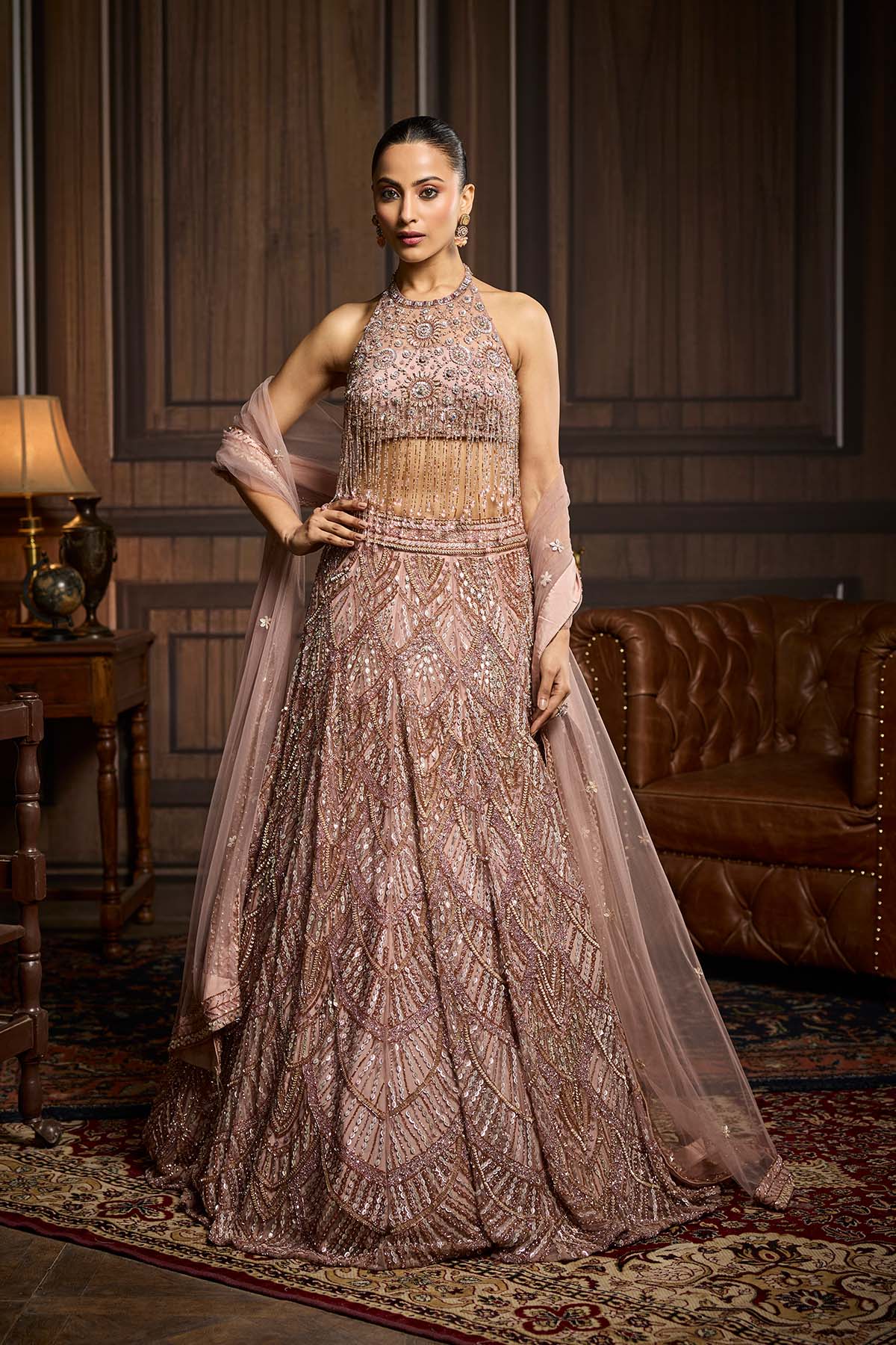 Sonam Bajwa in Blush Pink Embellished Lehenga Set