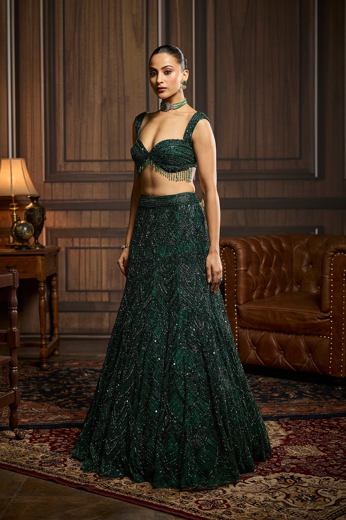Emerald Green Embellished Mermaid Skirt Set