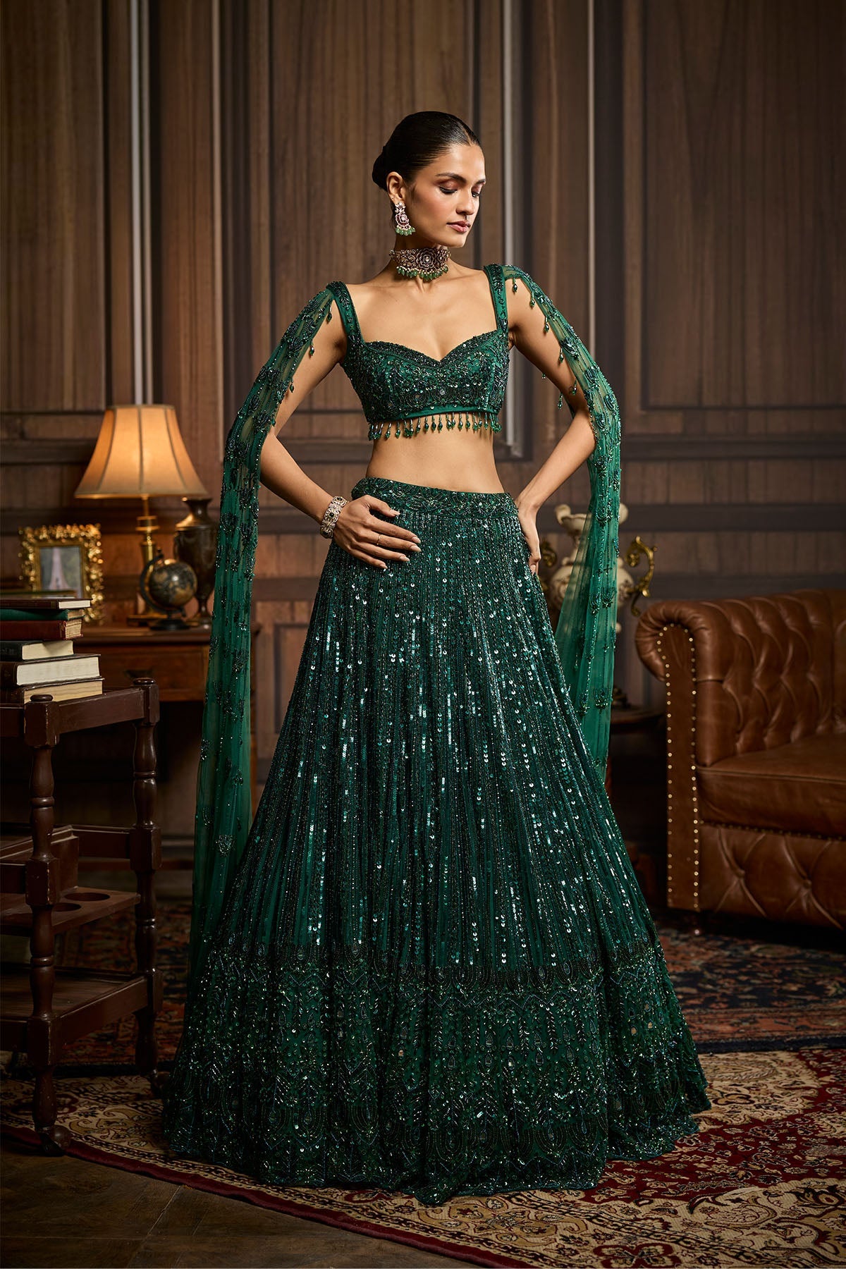 Emerald Green Embellished Lehenga Set