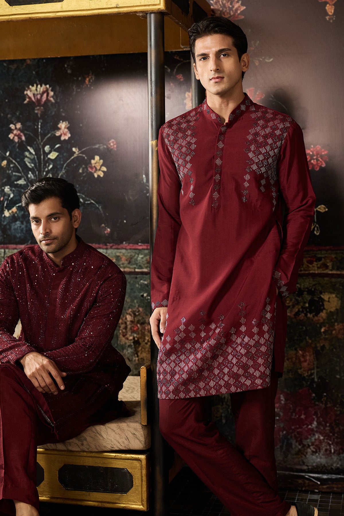Maroon Embroidered Kurta & Pants