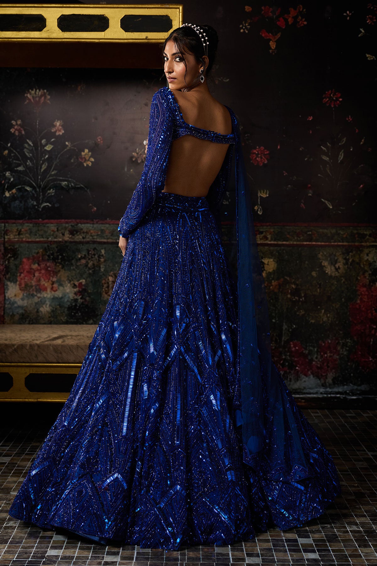 Electric Blue 3D Arc Embellished Lehenga Set