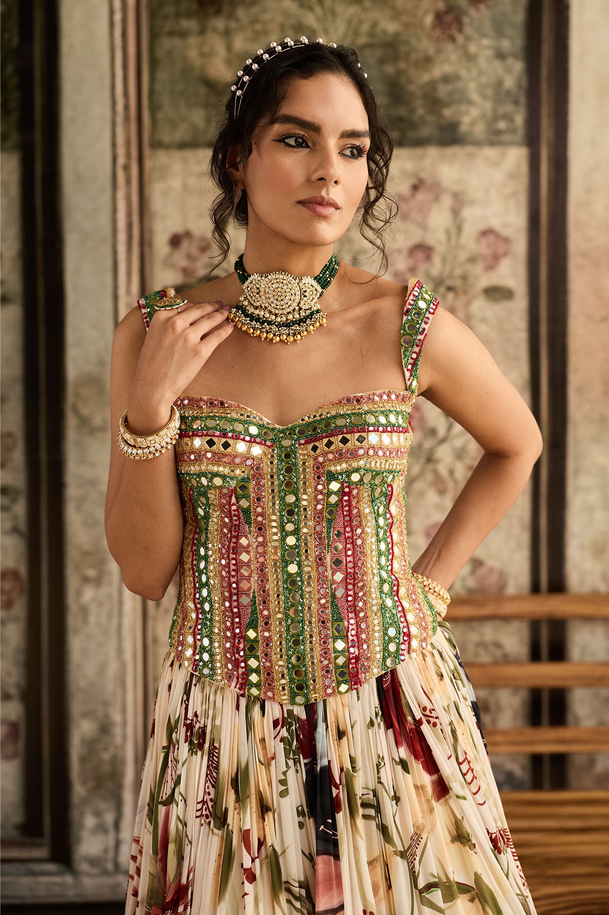 Sanchi in Ivory Floral Printed Lehenga Set