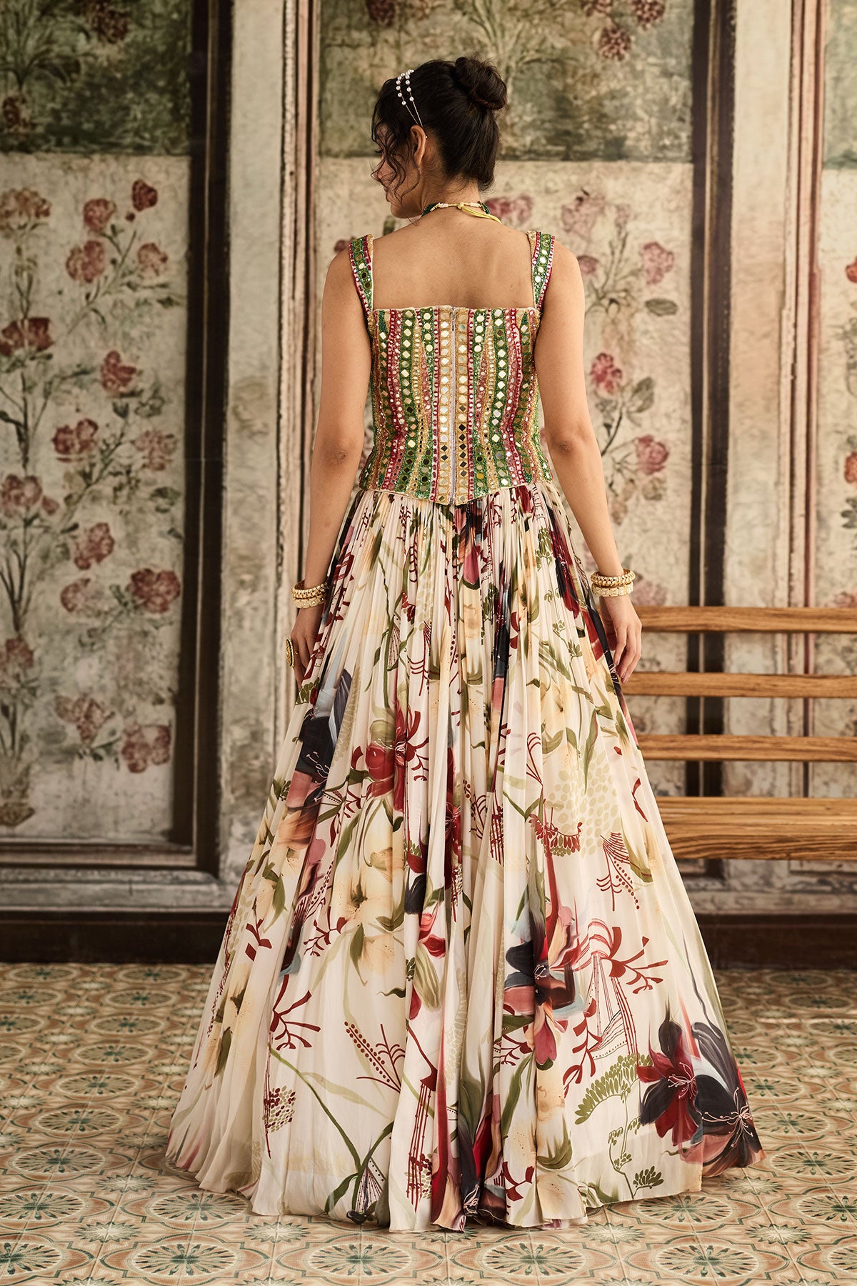 Sanchi in Ivory Floral Printed Lehenga Set