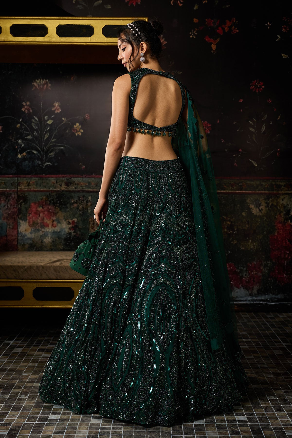 Emerald Green Embellished Lehenga Set