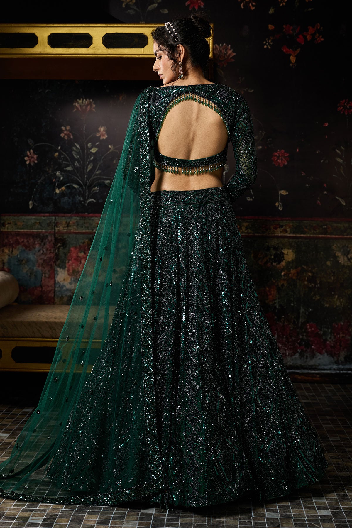 Emerald Green Embellished Lehenga Set