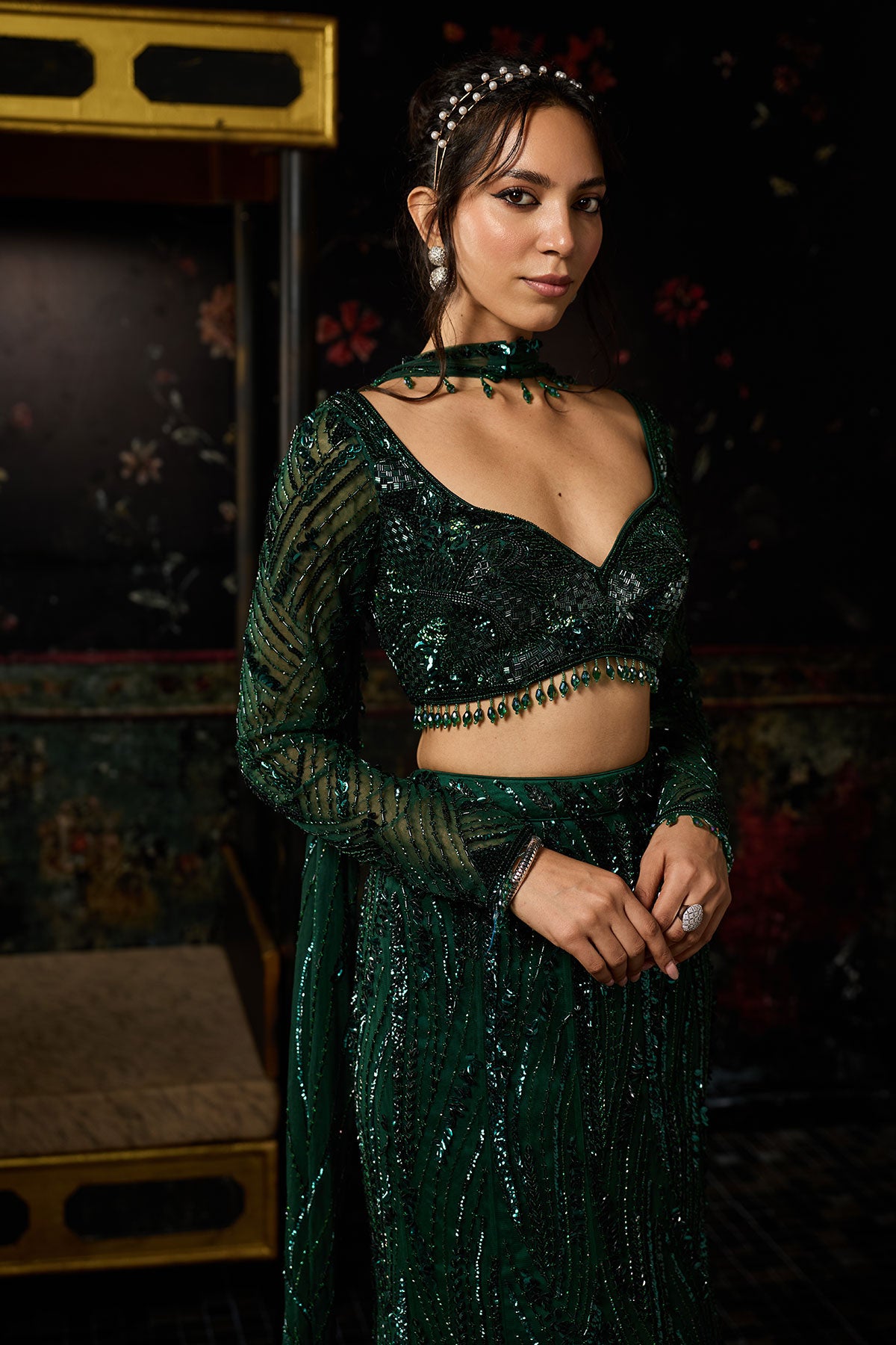 Emerald Green Embellished Mermaid Skirt Set