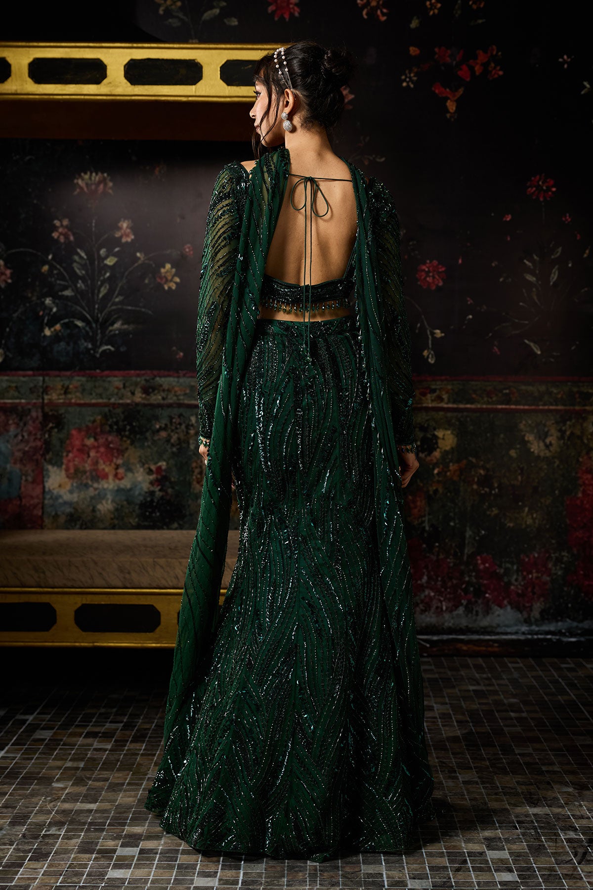 Emerald Green Embellished Mermaid Skirt Set