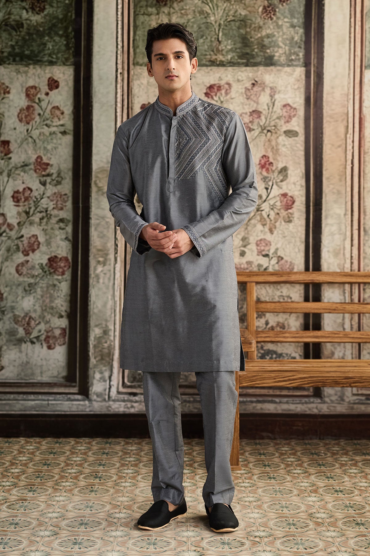 Grey Embroidered Kurta & Pants