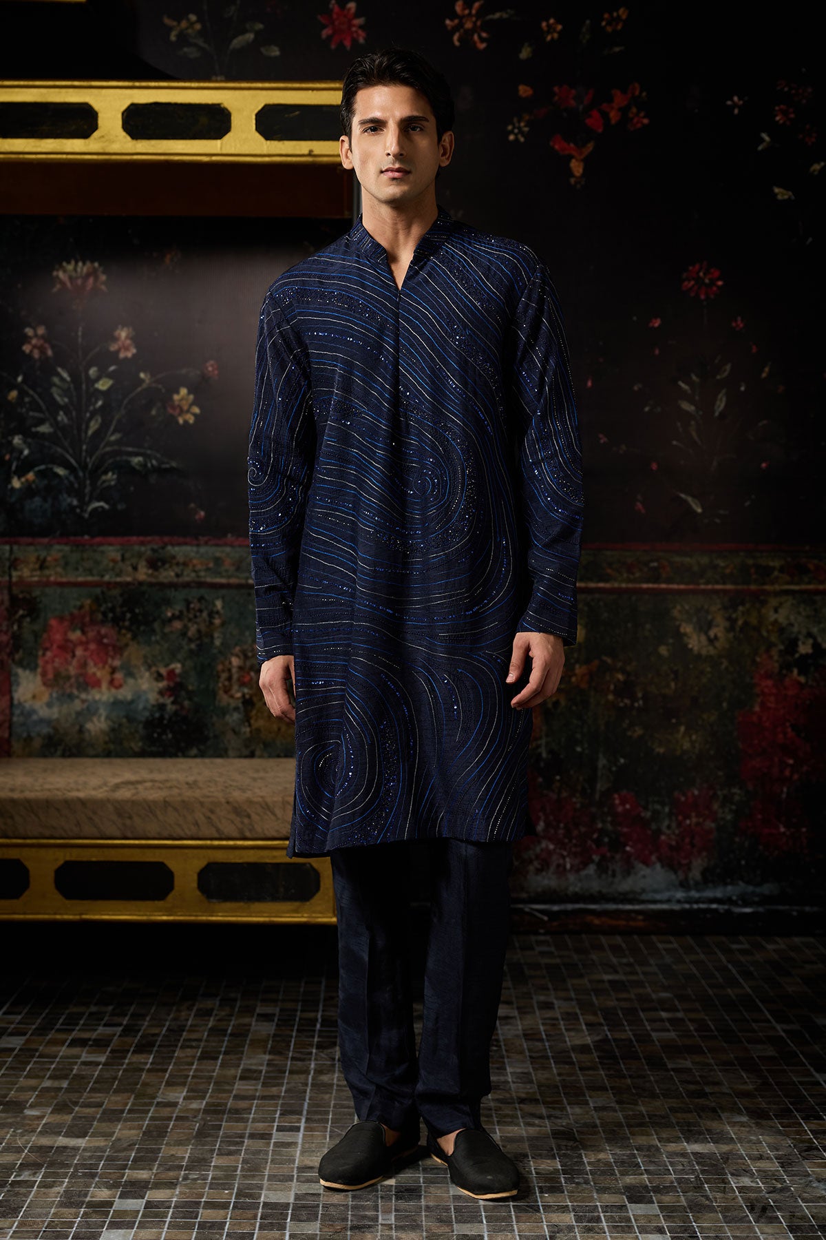 Blue Embroidered Kurta With Pants